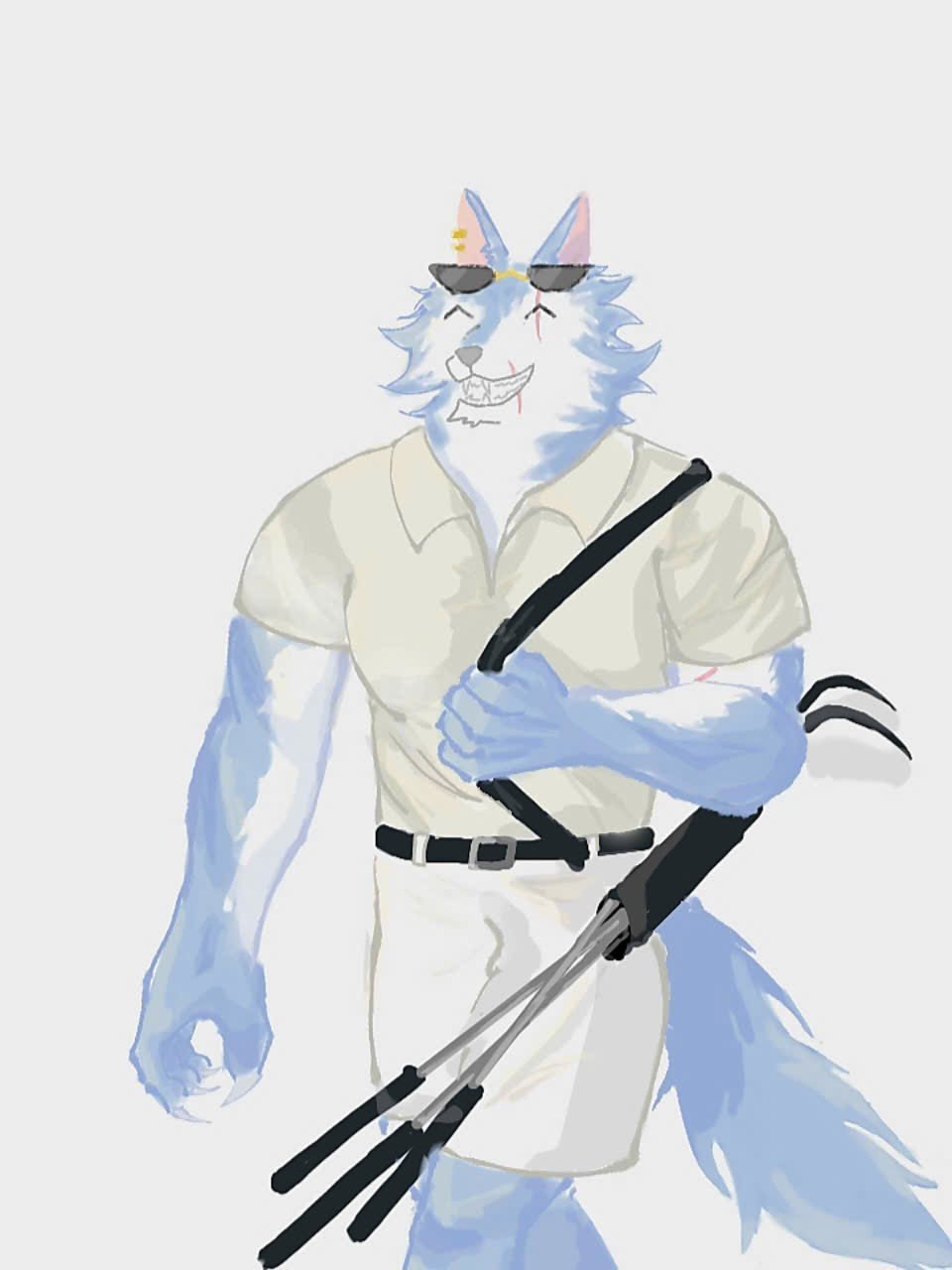 abs blue_fur freddy_(dislyte) furry golf happy keyence muscular muscular_male smile sport sports_uniform wolf