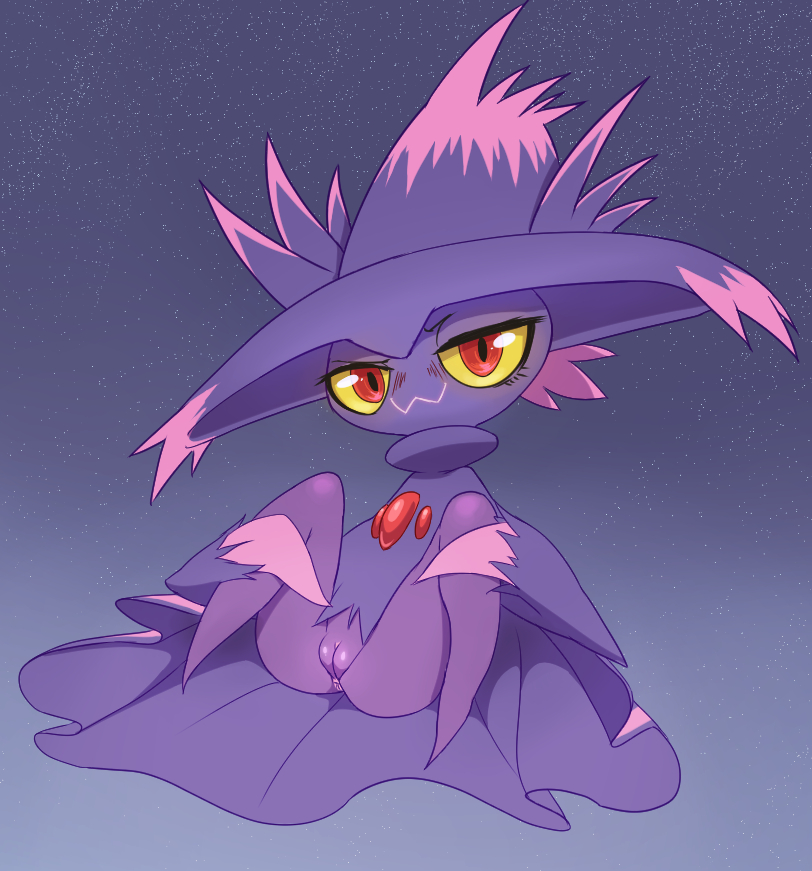 :3 anus blue_background blush female floating full_body ghost gradient gradient_background half-closed_eyes hat looking_at_viewer masterploxy mismagius mrploxy night_sky nintendo no_humans outdoors pokémon_(species) pokemon pokemon_(species) pokemon_dppt presenting pussy red_eyes simple_background sky smile solo spread_legs star_(sky) starry_sky witch_hat yellow_sclera