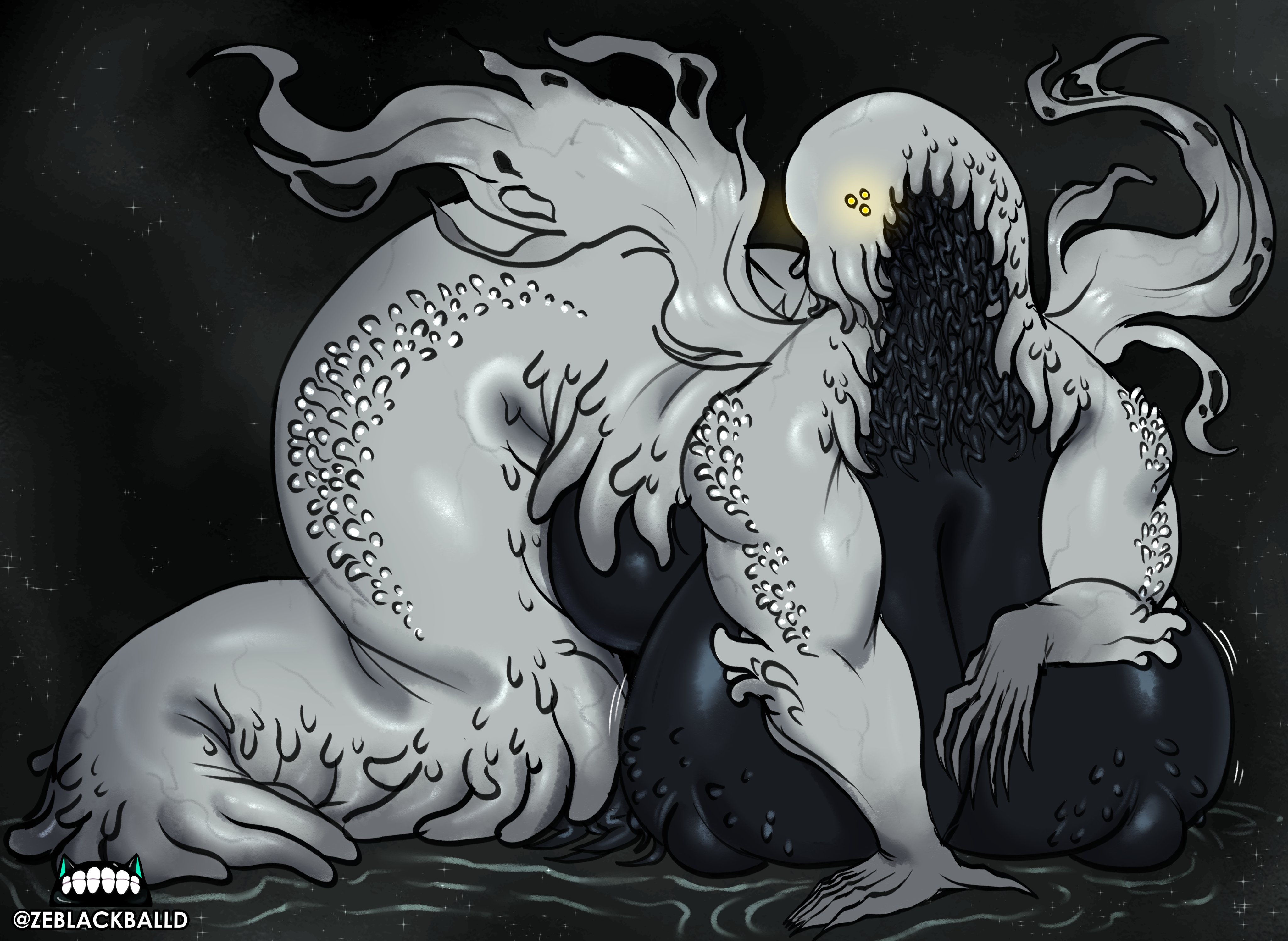 1girls, bbw, big breasts, breasts, chubby, chubby female, eldritch horror, fat, fat ass, fat butt, female, huge breasts, monster girl, original character, overweight, overweight female, tentacle face, the pale presence, thick thighs, voluptuous, voluptuous female, wings, ze blackball.d, zeblackballd (artist)