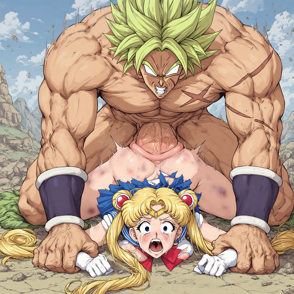 ai generated, anal, anal sex, beaten, bishoujo senshi sailor moon, broly, broly (dragon ball super), bruised, clapping ass, clapping cheeks, constricted pupils, crossover, defeated, defeated heroine, defeated with sex, dragon ball, dragon ball super, female, forced, fucked from behind, large penis, larger male, magical girl, male, open mouth, painful, painful penetration, penis, rape, raped, rough sex, sailor moon, size difference, straight, struggling, thick penis, torn clothes, torn clothing, usagi tsukino