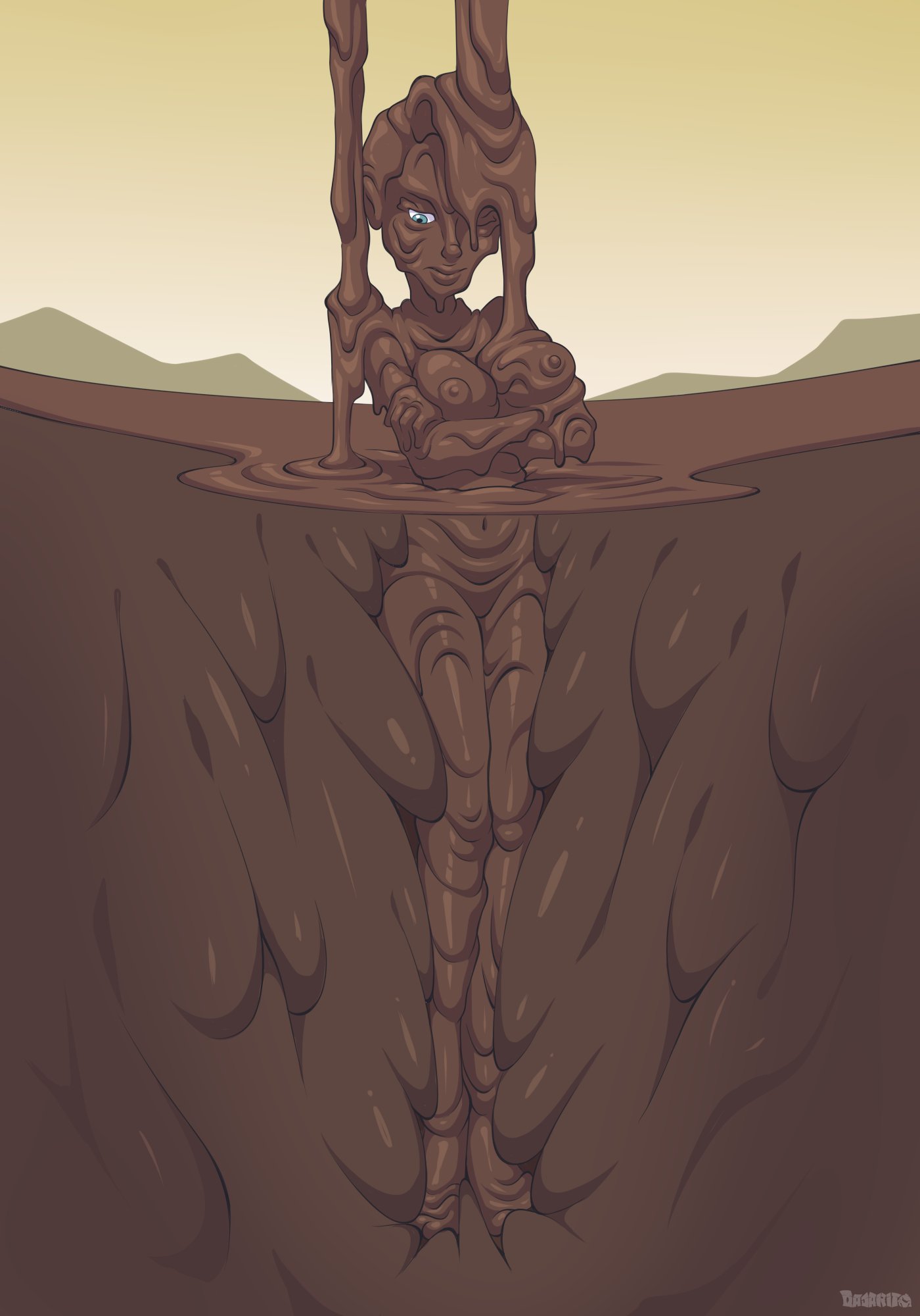 1girls alternate_version_available asajj_ventress breasts cajarito clone_wars completely_covered_in_mud covered_in_mud female female_only mud muddy naked nipples nude quicksand sinking solo star_wars