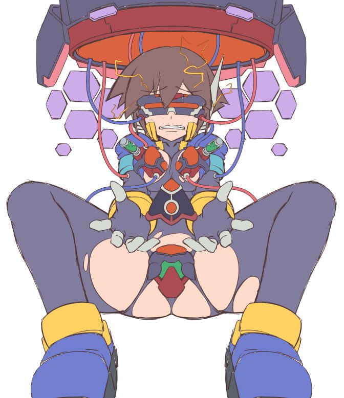 1girls aile bodysuit brain_rewiring breasts brown_hair capcom corruption cyborg damaged_clothes hacking mega_man mega_man_zx mind_rape semikichi solo tagme tech_control thong underwear