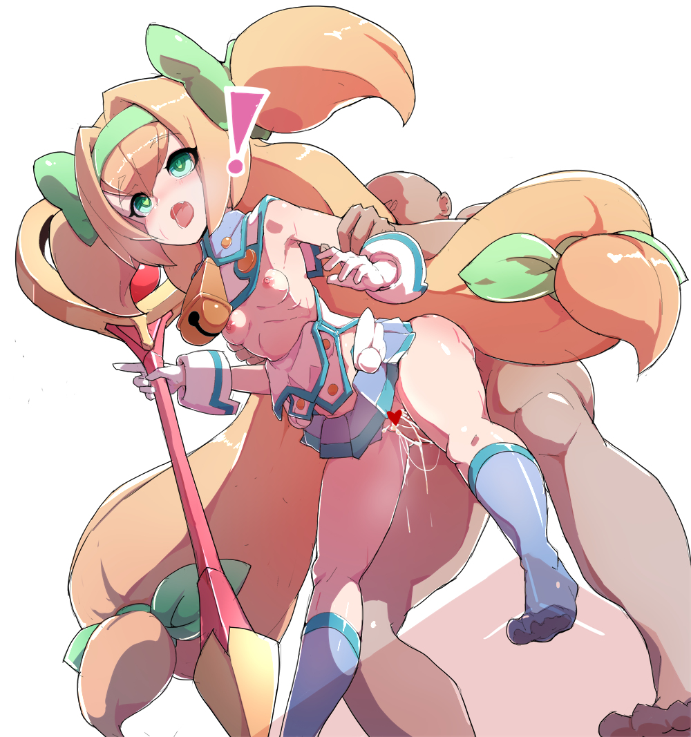1boy, 1girls, ahe gao, bent over, blazblue, blonde hair, blue socks, blush, breasts, censored, cum, cum in pussy, cum inside, doggy style, female, gloves, green eyes, heart-shaped pupils, knee socks, kneehighs, kneesocks, long hair, magical girl, male, on table, open mouth, platinum the trinity, pussy, sex, simple background, size difference, skirt, small breasts, socks, staff, symbol-shaped pupils, thighs, vaginal penetration, white background
