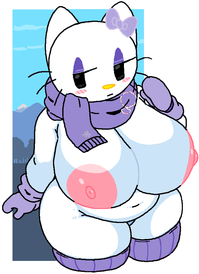 breasts cassettedream cold dream-cassette hello_kitty hello_kitty_(series) hoshime kitty_white purple_scarf sanrio scarf