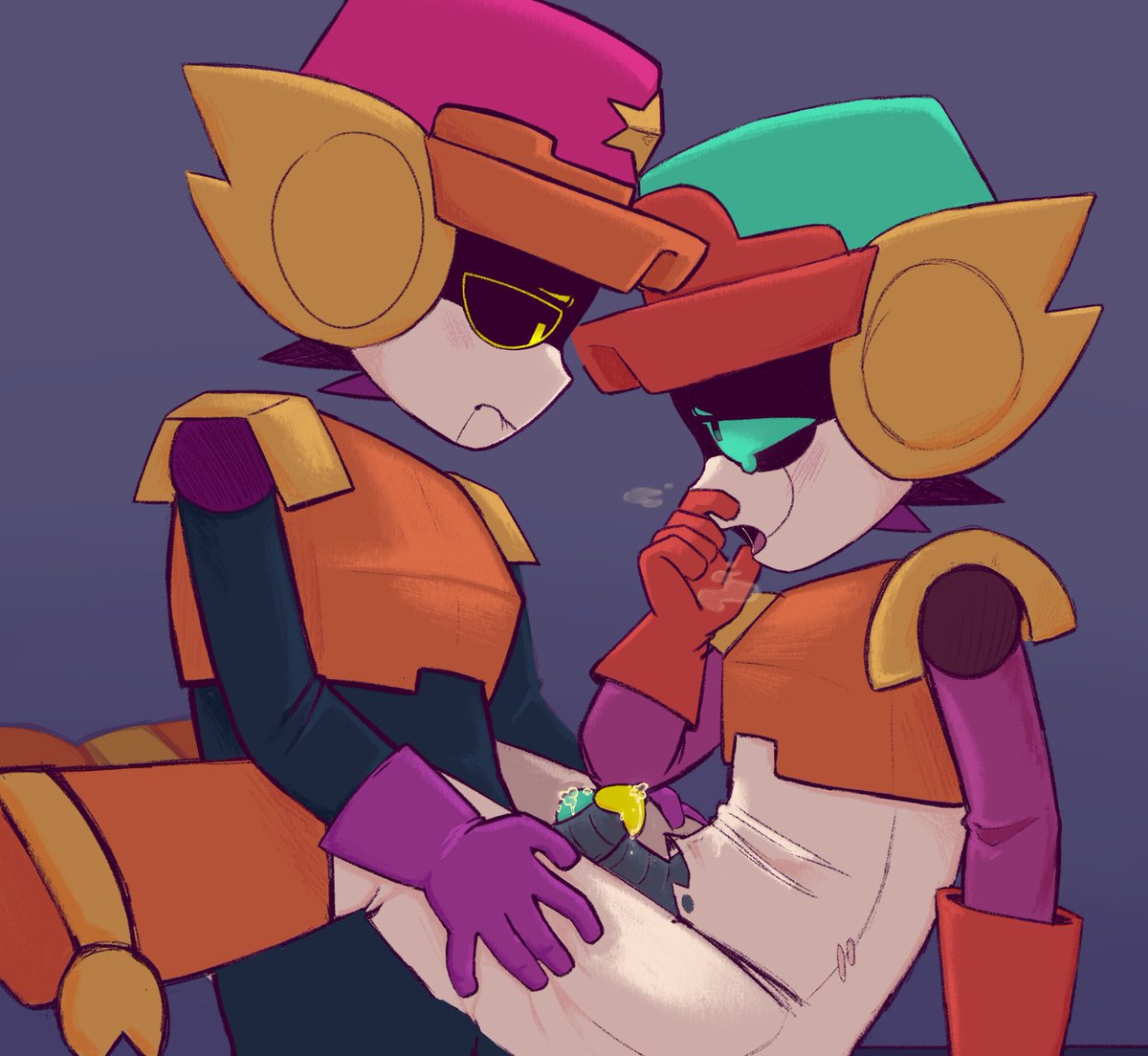 brawl stars, brother, brother/brother, brothers, clothes ripping, crying, crying with eyes open, cum, gay, incest, larry (brawl stars), lawrie (brawl stars), male, path-o, precum, robot, robot boy, twins