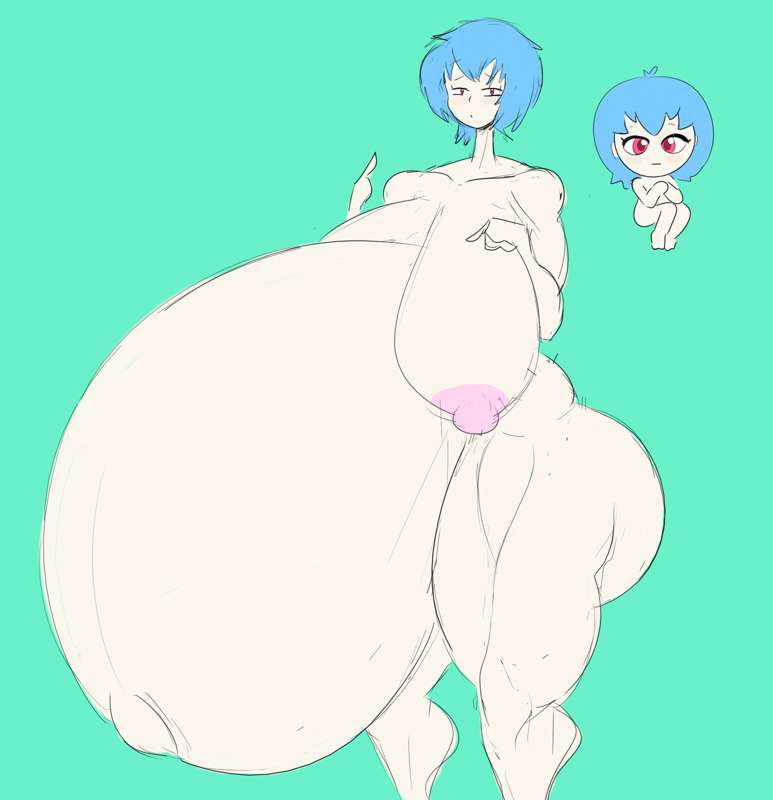 big breasts, breasts, female, hyper pregnancy, neon genesis evangelion, nude, pregnant, rei ayanami, tasteofchoklit, thick thighs, vore