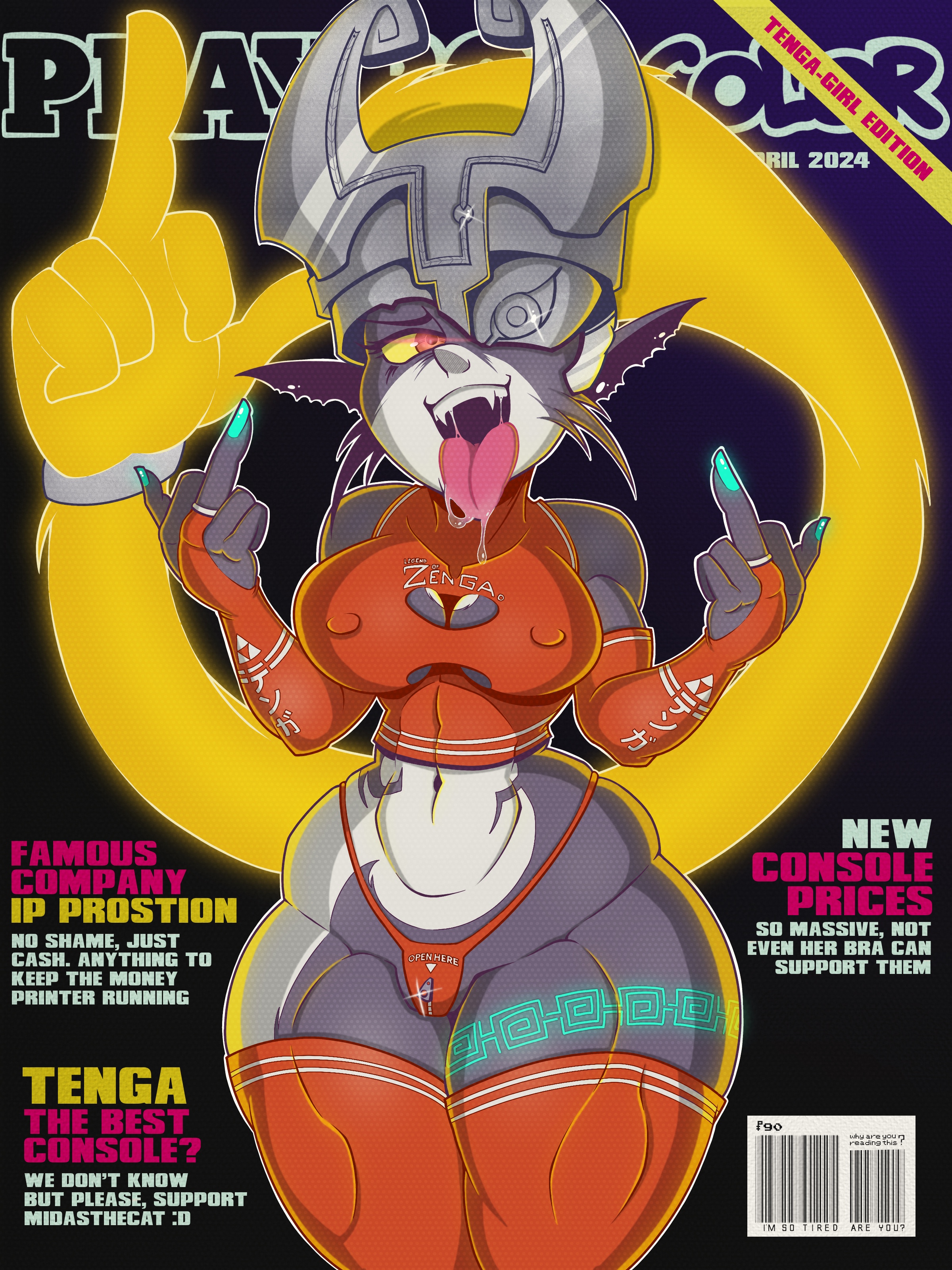 1girls, alternate breast size, anthro, female, female only, imp, midasartistcat, midasthecat, middle finger, midna, solo, tenga, tenga outfit, the legend of zelda, tongue, tongue out, twilight princess