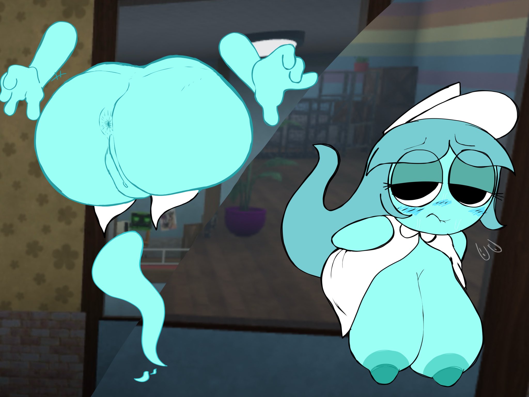 1girls, anthro, anus, ass, big anus, big butt, bubble butt, connie (dandy's world), dandy's world, dandys world, female, genitals, glory wall, huge butt, missfurbottom, nude, pussy, rear view, roblox, solo, sweat, through wall
