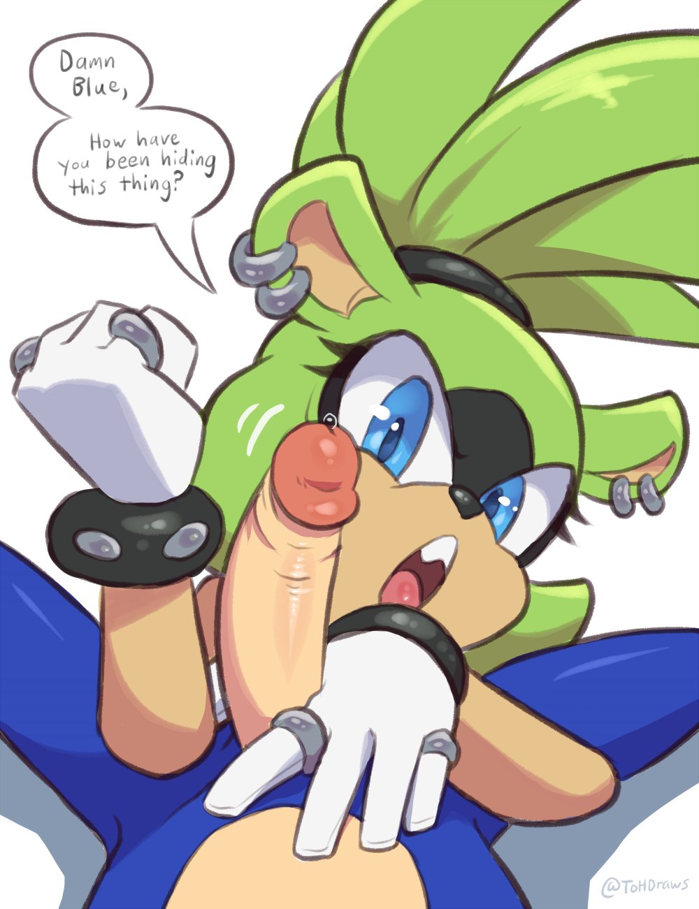 ?, 1girls, 2025, 2d, 2d (artwork), anthro, anthro female, anthro male, anthro on anthro, anthro only, blue eyes, blue fur, curved to the right penis, dialog, dialogue, face out of frame, forearm cock, green eyes, hair, hair tie, hair tied, hedgehog, hedgehog boy, hedgehog humanoid, imminent oral, imminent penetration, imminent sex, motion, motion lines, mouth opened, open mouth, opened mouth, question, sega, sonic (series), sonic the hedgehog, sonic the hedgehog (comics), sonic the hedgehog (idw), sonic the hedgehog (series), surge the tenrec, tenrec, tenrec ears, tenrec girl, tenrec humanoid, the other half, theotherhalf, tohdraws