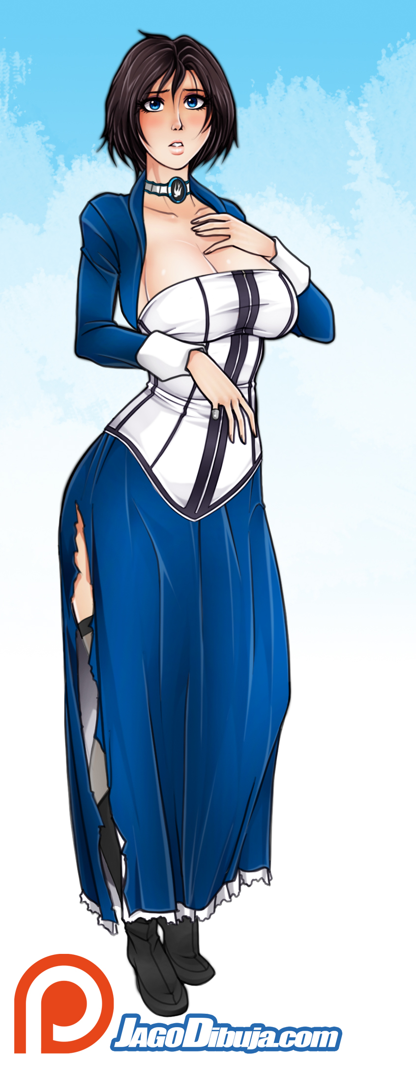 1girls, bioshock, bioshock infinite, choker, clothed, corset, elizabeth comstock, female, female only, jago dibuja, short hair, solo, solo focus, torn clothes