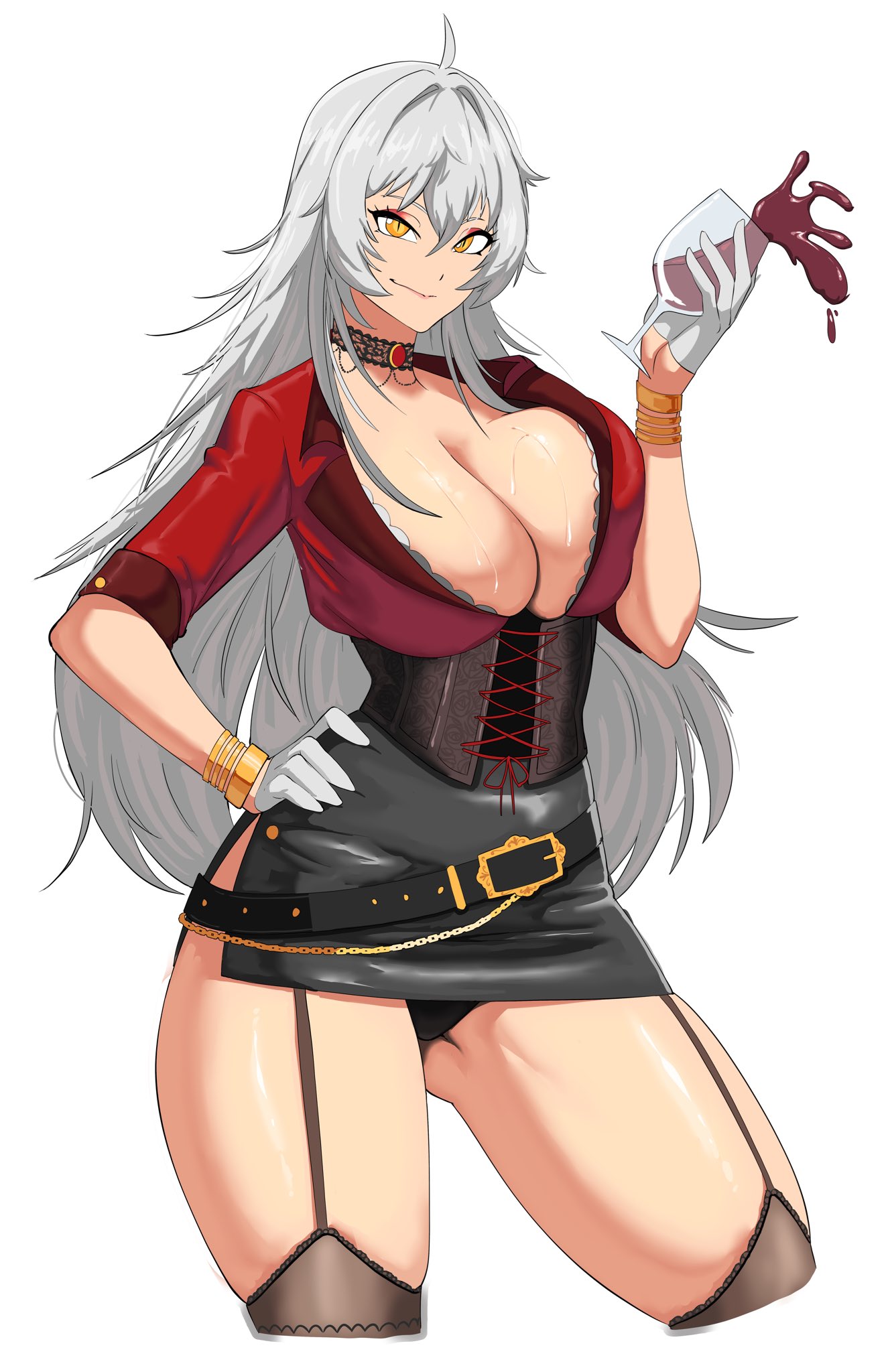 1girls, breasts, busty, cleavage, clothing, drink, female, female only, large breasts, looking at viewer, octavius dp, panties, solo, thick thighs, virtual youtuber, white hair, wide hips, wine glass, yellow eyes, zentreya, zentreya (cyborg), zentreya (cyborg) (regal)