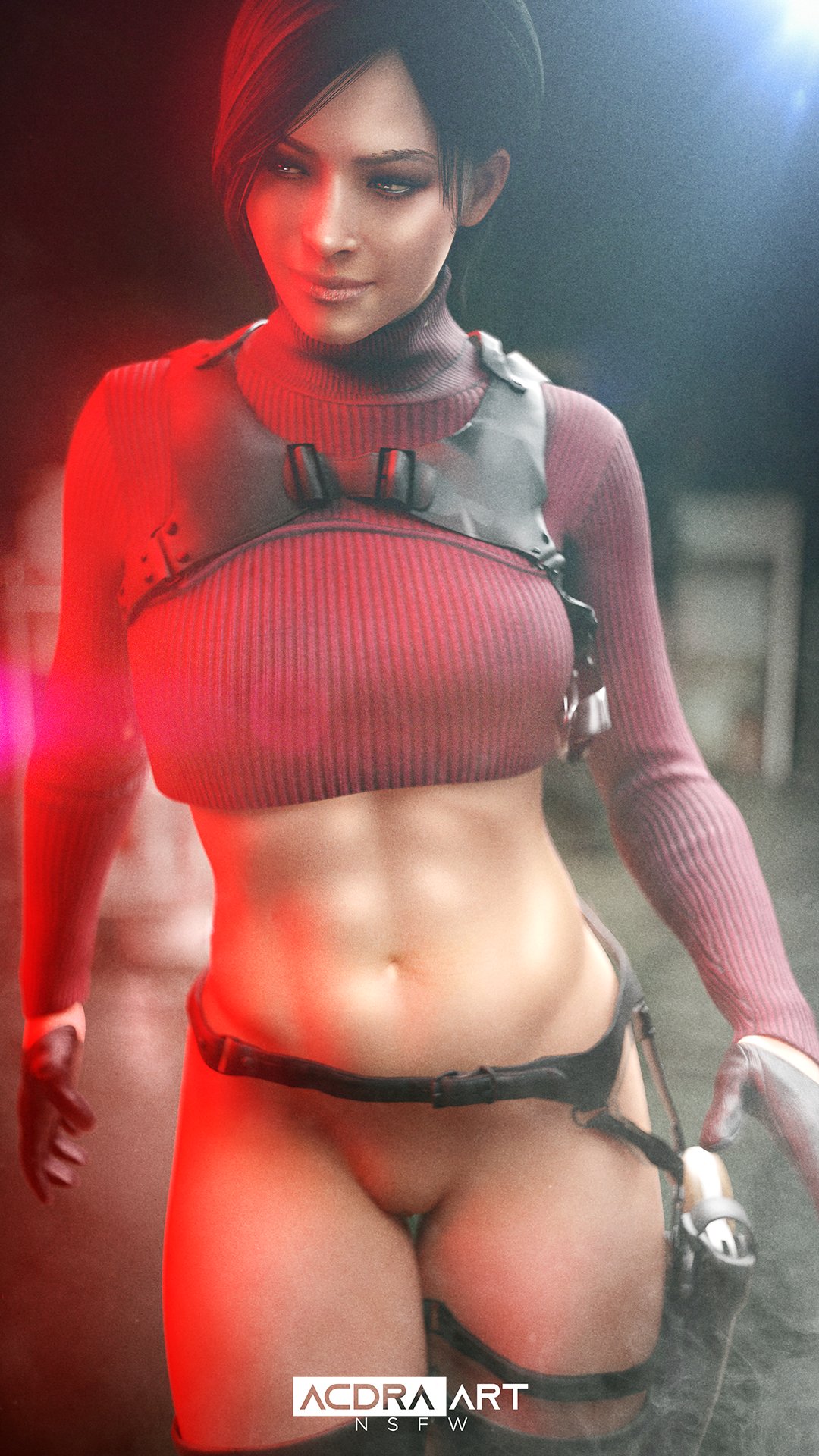 1girls, 3d, acdraart, ada wong, asian, asian female, black hair, bottomless, capcom, female, female only, no panties, pussy, resident evil, solo