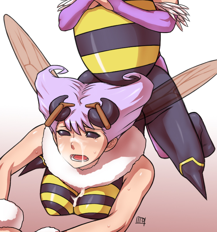 110-groove antenna bee_girl capcom clothing cum darkstalkers female insect_girl insect_wings itou_yuuji lilith_aensland medium_breasts monster_girl multiple_girls pantyhose purple_eyes purple_hair q-bee rape short_hair wings yuri