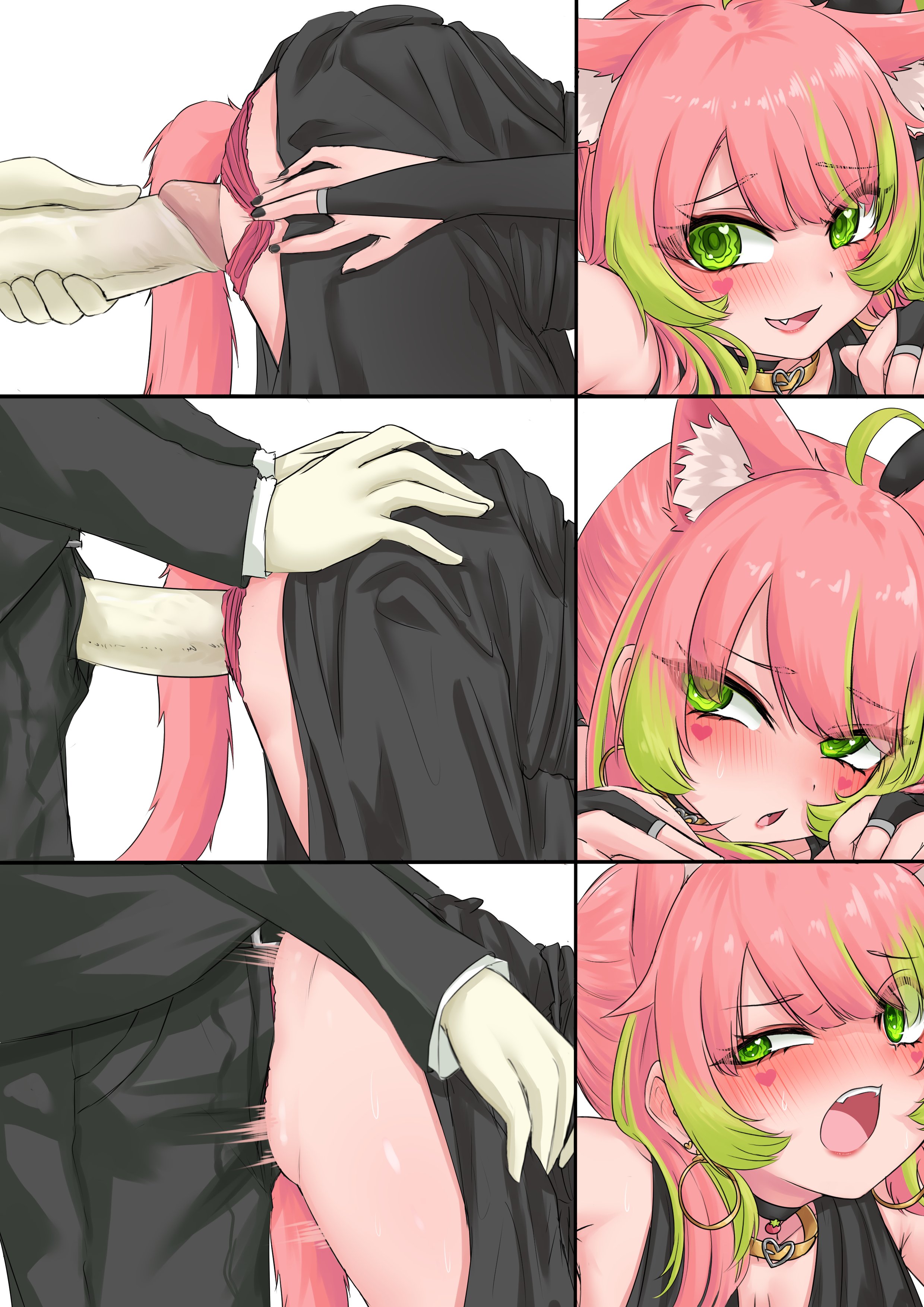 1boy, 1girls, anus, ass, big ass, big penis, big thighs, blush, cat ears, cat girl, cat tail, cum, cum in pussy, cum inside, fangs, female, green eyes, green hair, indie virtual youtuber, male, marking below eyes, open mouth, penetration, penis, penis in pussy, pink hair, pussy, ritspi, sex, tagme, thick thighs, thighs, toma (vtuber), twitch, vedal987, virtual youtuber, vtuber