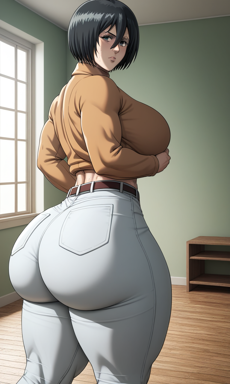 1girls ai_generated ass ass_bigger_than_head ass_bigger_than_torso ass_cheeks ass_focus attack_on_titan back_view big_ass big_breasts big_butt black_eyes black_hair bottom_heavy bubble_ass bubble_butt butt_focus caked_up cellulite curvaceous curvy curvy_female curvy_figure curvy_hips dumptruck_ass female female_focus female_only fully_clothed gigantic_ass inminent_sex kodansha large_ass leggings light-skinned_female light_skin looking_at_viewer looking_back mikasa_ackerman military_uniform pants pawg plump_ass plump_butt presenting_ass shingeki_no_kyojin short_hair spankable spankable_ass squatting steam steaming_body steamy_ass sweat sweaty_ass sweaty_thighs thick thick_ass thick_legs thick_thighs tight_clothes tight_clothing tight_pants uniform viewed_from_below voluptuous voluptuous_female white_pants wide_ass