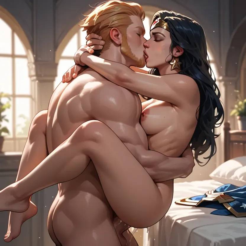 1boy1girl ai_generated beard black_hair blonde_hair dc dc_comics marvel marvel_comics muscular_male thor_(marvel) wonder_woman wonder_woman_(series)