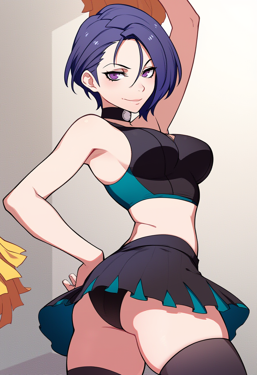 1girls ai_generated breasts cheerleader cheerleader_uniform fire_emblem fire_emblem:_three_houses panties pom_poms purple_eyes shamir_nevrand tagme