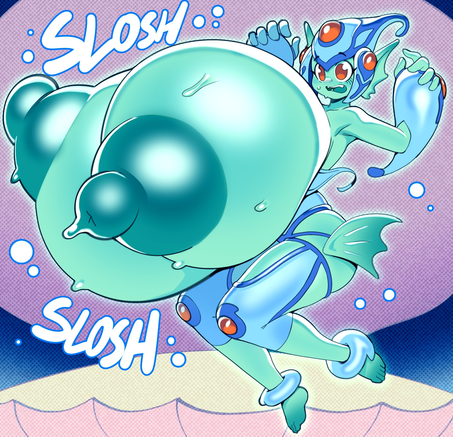 1girls, angstrom, breasts, digimon, female, huge breasts, hyper, nipples, oversized breasts, pillow shading, ranamon, tagme