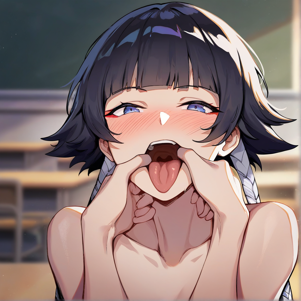 ai_generated bleach blush hand_on_mouth naked open_mouth soifon tongue_out