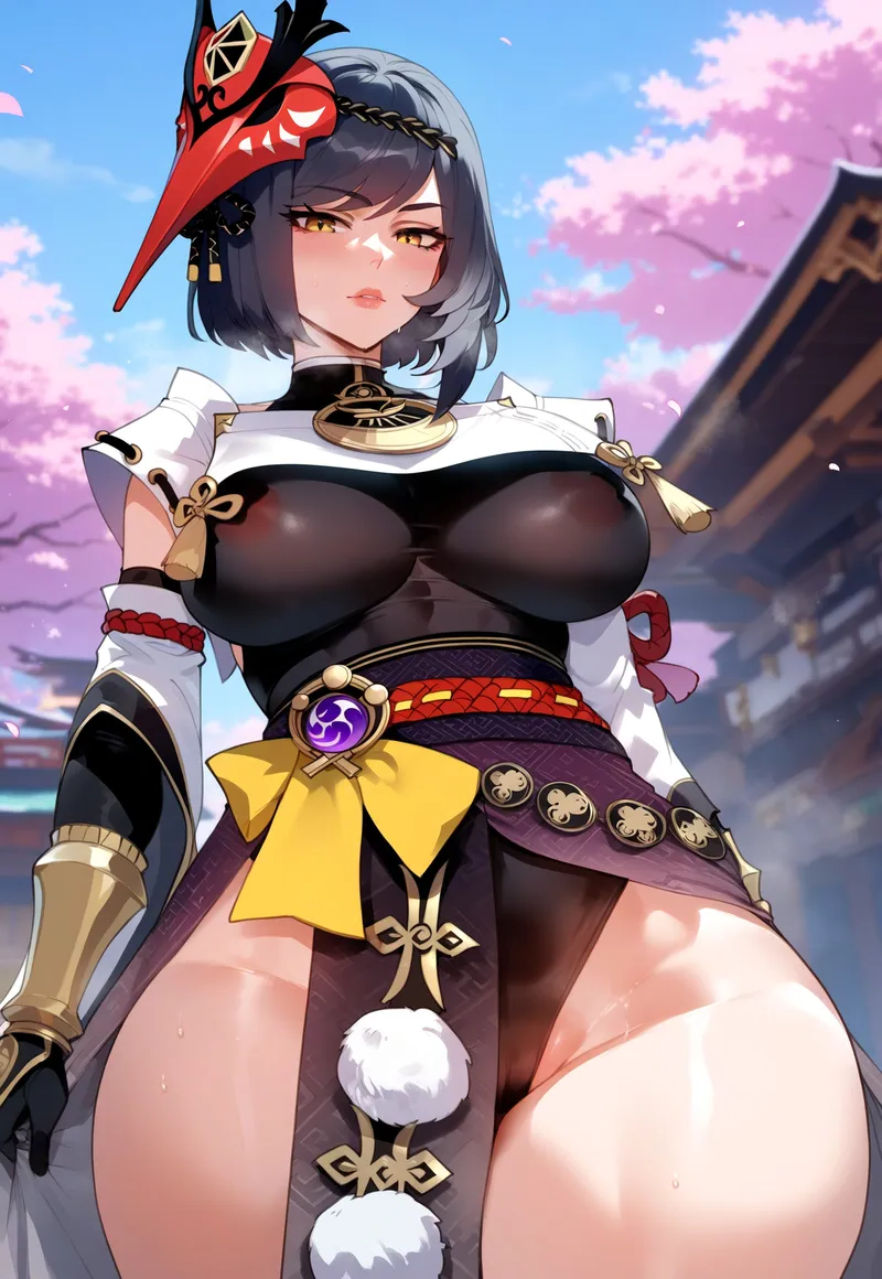 ai_generated big_breasts curvy curvy_female curvy_figure genshin_impact hoyoverse kujou_sara thick thick_ass thick_thighs voluptuous voluptuous_female wide_hips