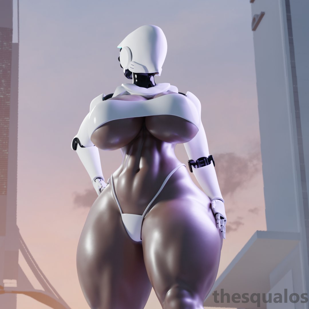 3d, abs, belly button, big ass, big breasts, big butt, big thighs, brown skin, clothed, clothed female, haydee, haydee (game), hourglass, hourglass figure, hourglass figured female, large ass, large breasts, large butt, large thighs, low-angle view, robot, robot girl, robot humanoid, squalos, thong