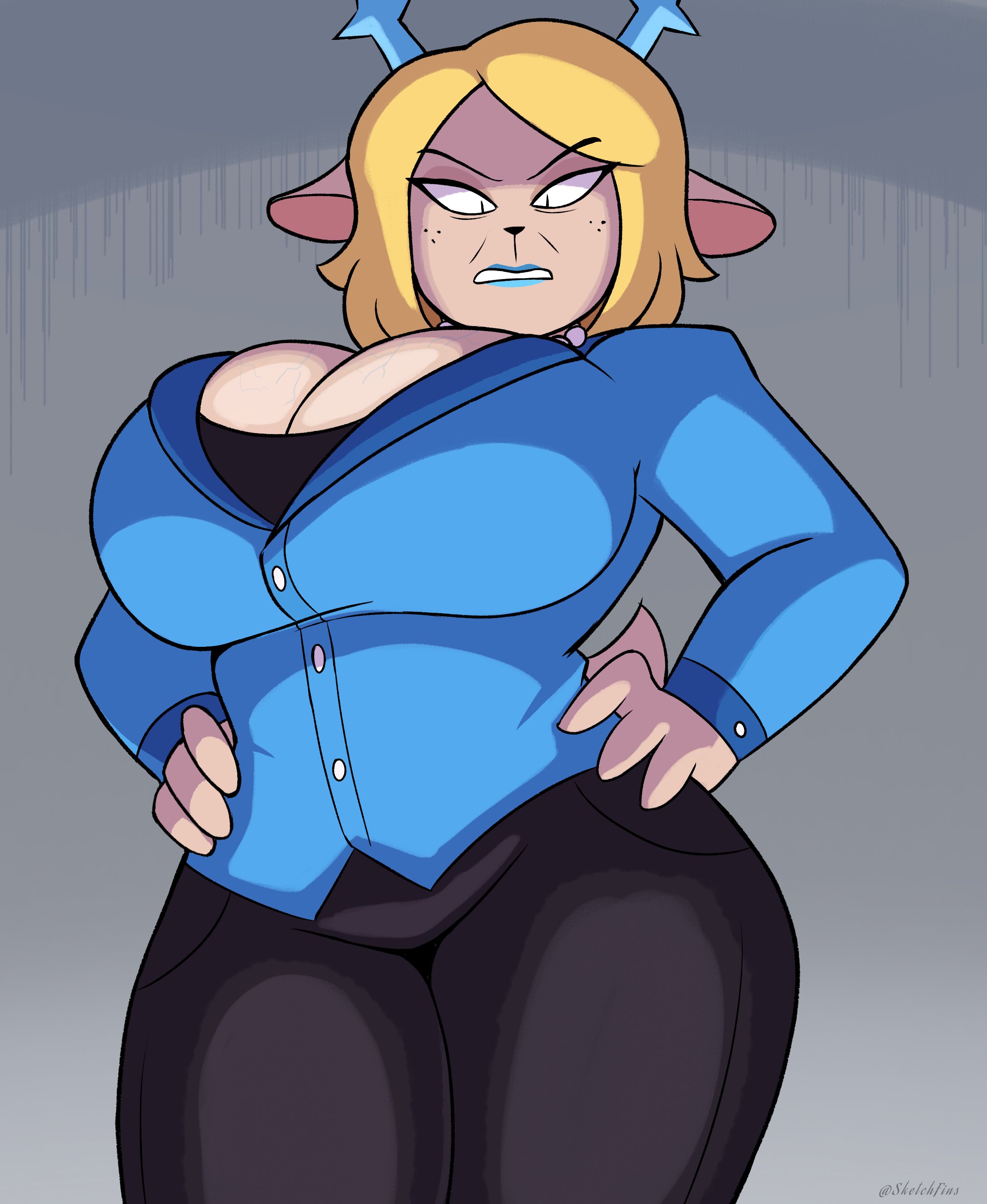 1girls, anthro, big breasts, carol holiday, deltarune, female, furry, furry female, huge breasts, milf, sketchfins, solo, tagme, thick thighs