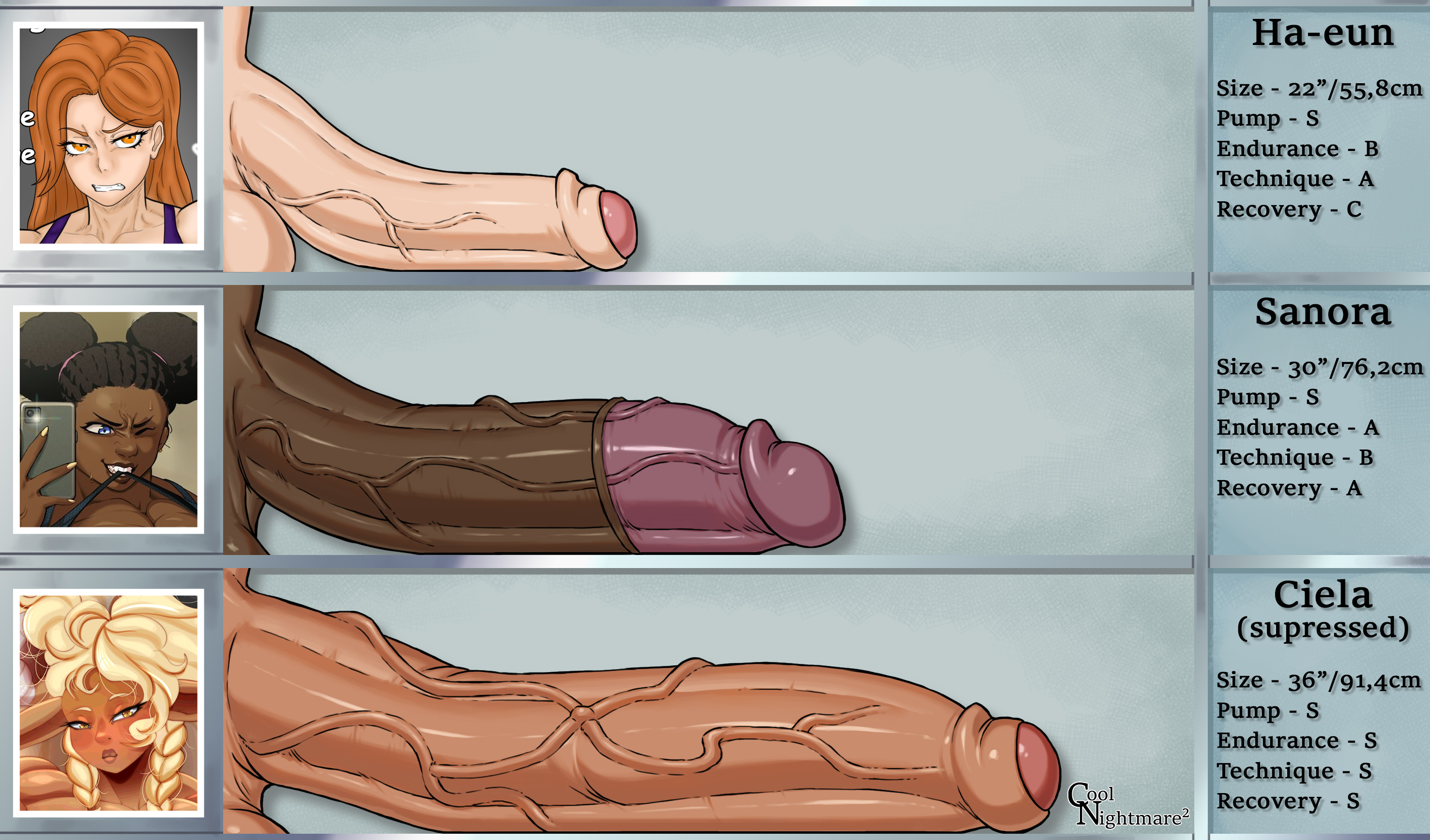 3futas, big cock, big penis, chart, commission, coolnightmare2, dark skin, dark-skinned futa, flaccid, futanari, huge penis, light skin, light-skinned futa, long penis, measurements, oc, original character, penis, penis chart, penis size chart, self upload, size comparison, tagme, text, uncensored, veins, veiny penis