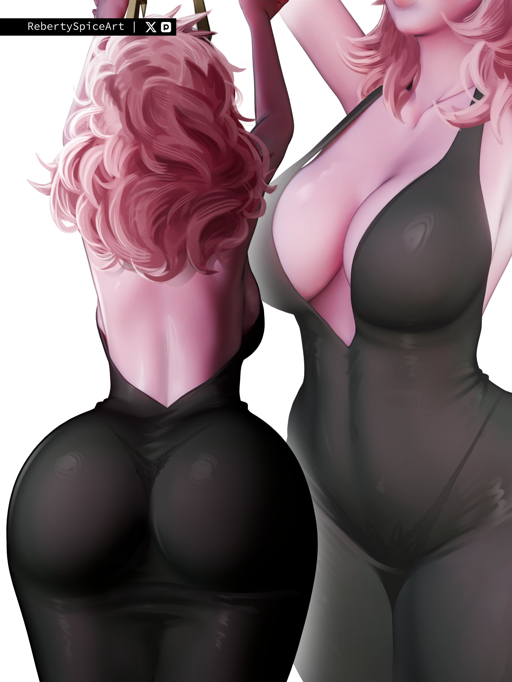 1girls, ass, big ass, big breasts, breasts, cleavage, female, halter dress, halterneck, inner sideboob, mina ashido, mina ashido time-skip, my hero academia, my hero academia (finale), pink skin, post-timeskip, rebertyspice, sideboob, solo