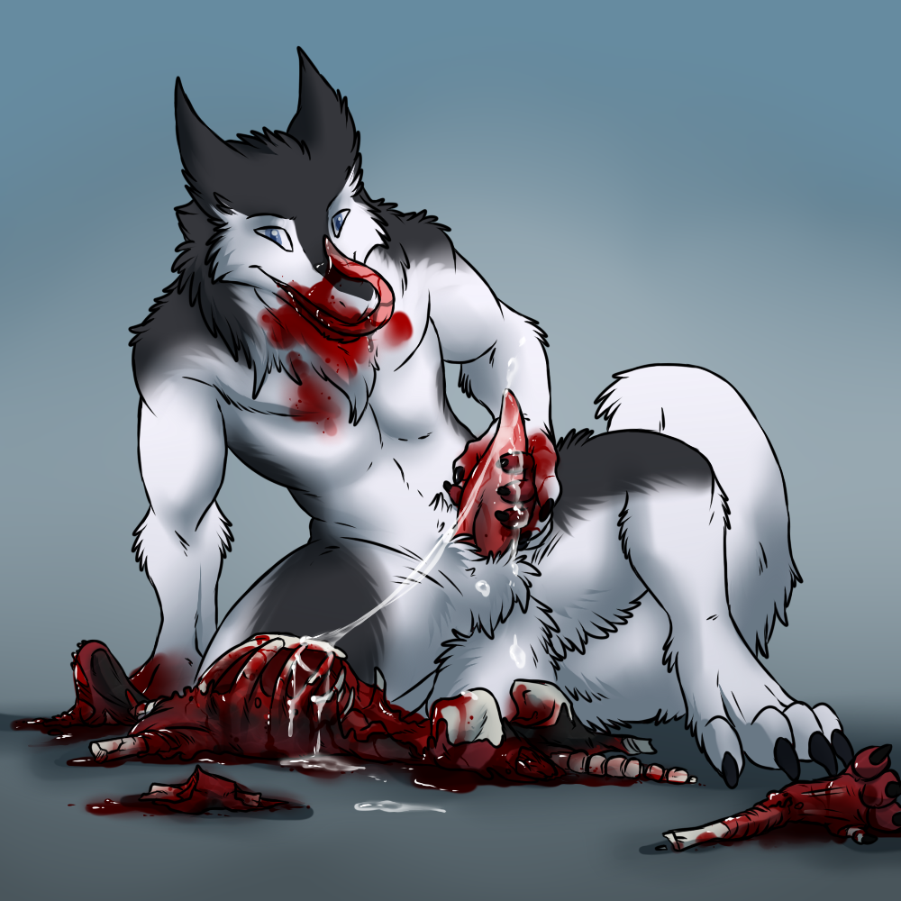 aggrobadger anthro black_fur black_hair black_scales blood blood_splatter blue_eyes bone claws crouching cum cum_on_body cum_on_hand cum_on_penis cum_string death dismemberment duo erection fur furx_(character) gay gore guro hair handjob hard_vore licking licking_muzzle lizard male masturbation messy necrophilia orgasm penis precum red_hair red_scales reptile saliva scales scalie sergal severed_foot severed_hand sex skeleton smile snuff spine thick_tail toe_claws tongue tongue_out vore white_fur yaoi