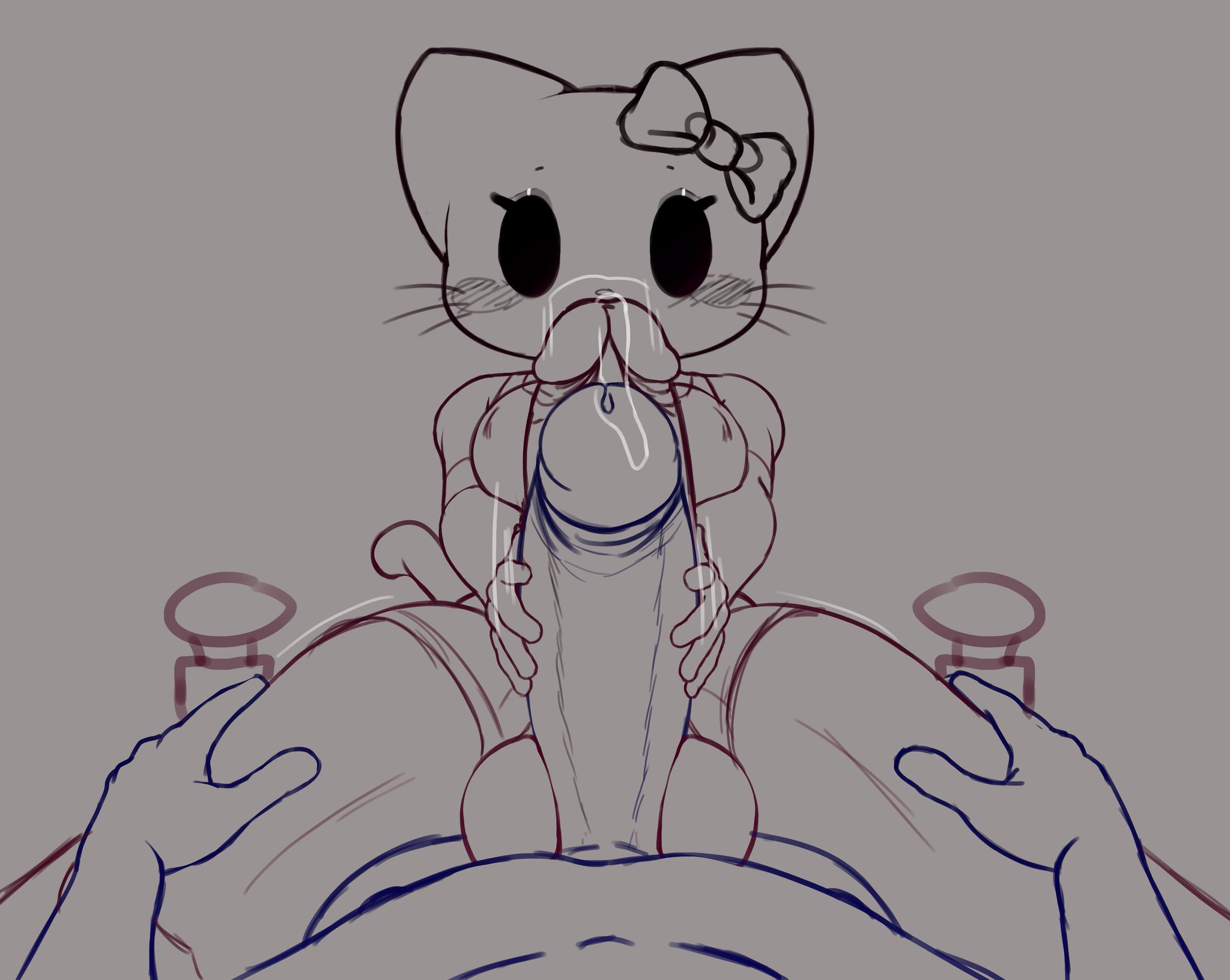 1futa, 1male, anthro, athletic futanari, big penis, frottage, furry, futa focus, futanari, hello kitty, hello kitty (character), huge cock, human, human penetrating, kitty white, light-skinned male, male on futa, plundered, sanrio, tagme
