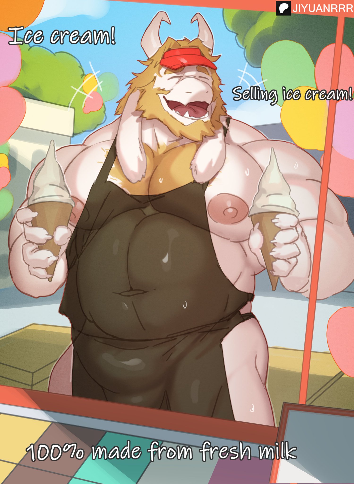 anthro, asgore dreemurr, bara, beard, bulge, chubby, daddy, deltarune, dilf, fat, flaccid, furry, ice cream, jiyuanrrr, male, male only, solo, solo male, undertale