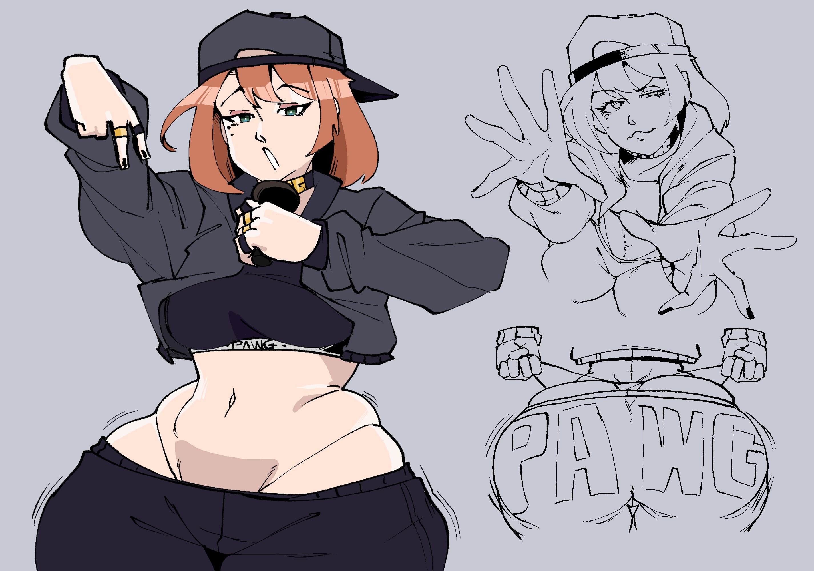 1girls, ass, behemaid, big ass, bottom heavy, brown hair, bubble butt, crop top, cropped jacket, fanart, fat ass, female, female only, hat, huge ass, jacket, large ass, massive ass, original, panties, pants, pawg, sarah stacy (dotodonoto), solo, text on clothing, thick ass, thick thighs, thong, thunder thighs, wide hips, yeehawt0wn