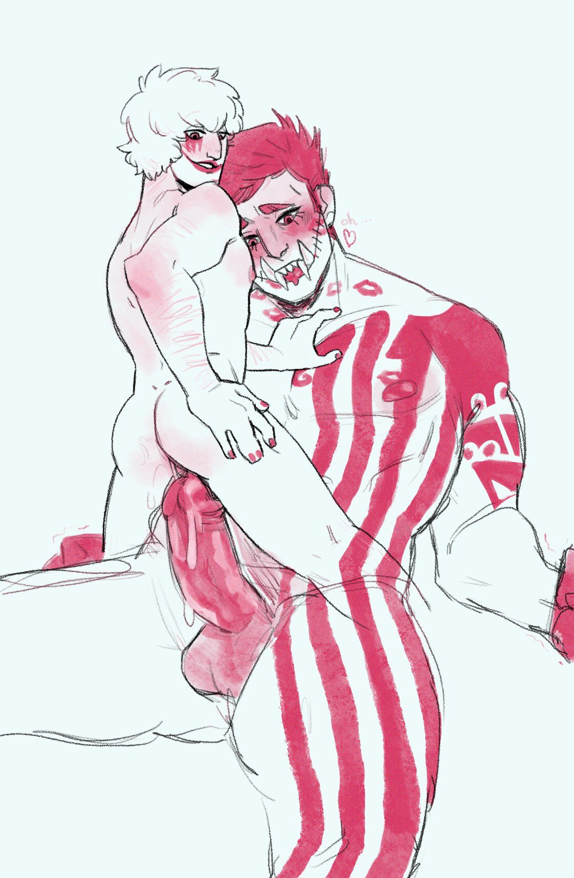 2boys ambiguous_gender ambiguous_genitalia asshole balls big_penis blush charlotte_katakuri colored_sketch completely_nude crack_pairing cuntboy donquixote_rosinante erection facepaint fangs gay glasgow_smile huge_cock imminent_penetration imminent_sex intersex kiss_mark lipstick lipstick_mark looking_down makeup male male_only melonmidnight mini_giant monochrome muscular muscular_male nude one_piece penis pussy red_theme sharp_teeth sitting size_difference sketch straddling tattoos tusks uncensored yaoi