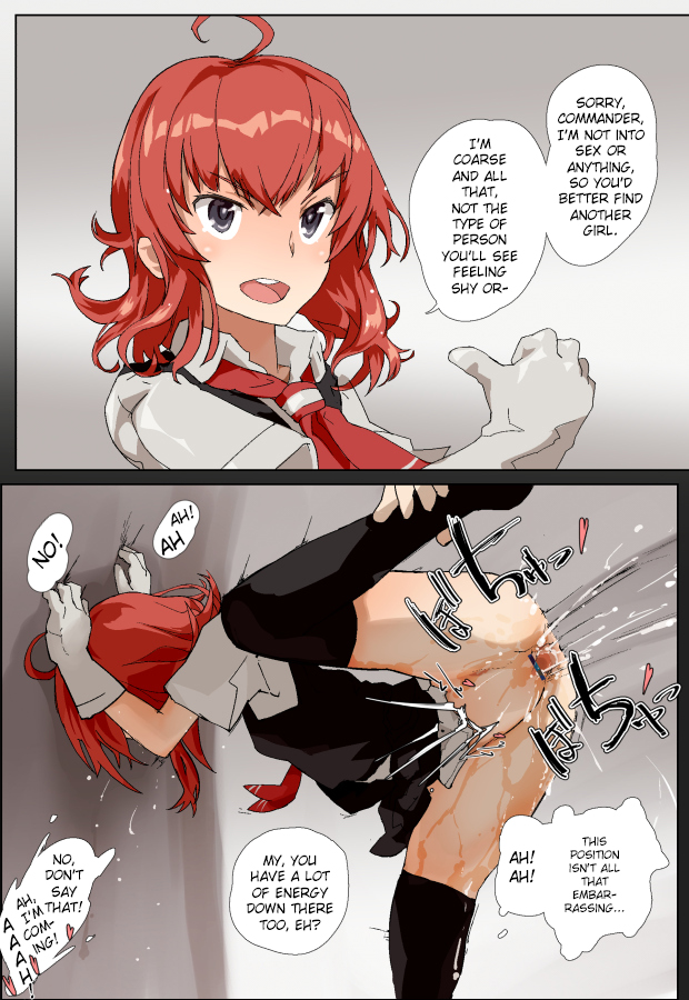 10s 1boy against_wall ahoge ankle_grab arashi_(kantai_collection) before_and_after bent_over censored check_translation clothed_sex clothing comic commentary_request cum cum_in_pussy cum_inside female from_behind gloves hard_translated instant_loss_2koma kantai_collection kerchief leg_lift long_hair male messy_hair open_mouth penetration penis pleated_skirt pussy red_hair school_uniform sex skirt skirt_lift solo_focus spread_legs standing standing_on_one_leg text thighhighs translated vaginal_penetration vest white_gloves yamaioni_(sasakama)