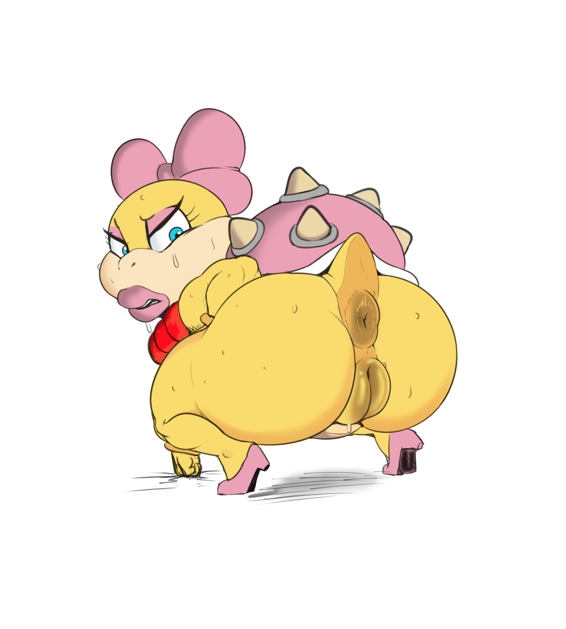 animal genitalia, anthro, anus, ass, ass focus, bent over, ber00, big lips, clothing, female, female only, footwear, hi res, high heels, koopaling, lips, looking back, mario (series), nintendo, puffy anus, pussy, shoes, solo, sweat, video games, wendy o. koopa