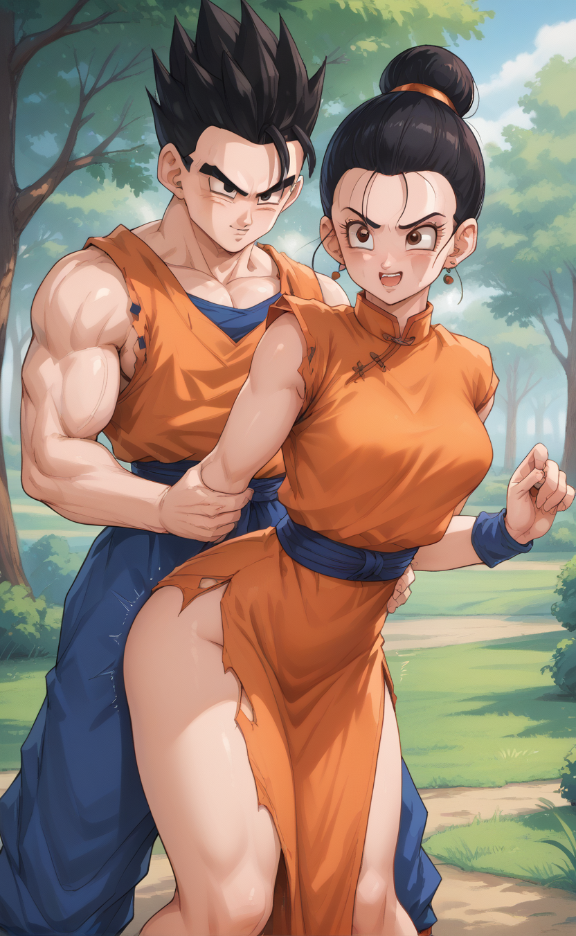 1boy 1girls ai_generated cheating cheating_wife chichi dragon_ball dragon_ball_super dragon_ball_z gohan incest mother_and_son park rengoart sexy_pose son_gohan trees