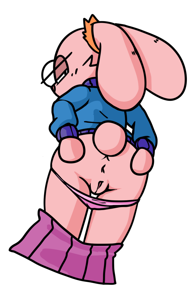 2017 anthro anus ass clothing digital_media_(artwork) ears_down eyewear fan_character female fernut fur glasses half-closed_eyes itsded lagomorph looking_at_viewer looking_back mammal panties panties_down pink_fur presenting presenting_anus pussy rabbit rabbit_tail rear_view simple_background skirt solo spread_anus sweater underwear undressing white_background