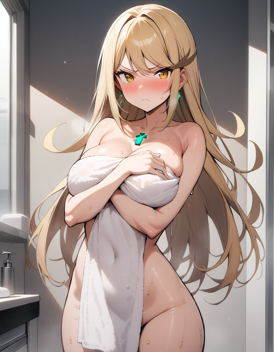 after_shower ai_generated breasts core_crystal female female_only mythra nai_diffusion nintendo solo stable_diffusion towel xenoblade_(series) xenoblade_chronicles_2