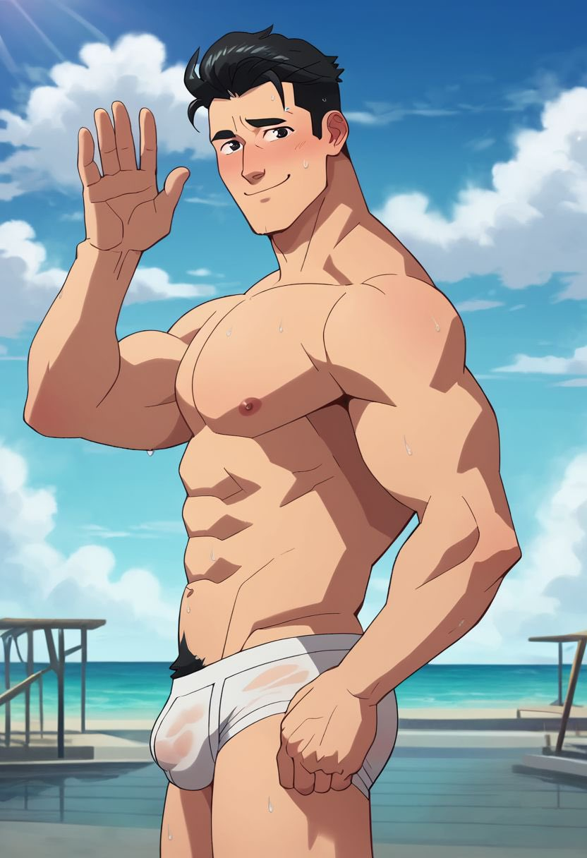 abs ai_generated bara biceps big_bulge briefs bulge glutenfree_bara invincible invincible_(comics) invincible_(tv_series) male male_nipples male_only male_pubic_hair mark_grayson muscular_male nipples pecs penis_under_clothes underwear