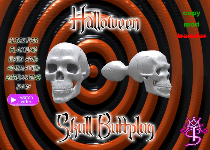 3d anal anal_plug anus asshole butt butthole buttplug goes_hard halloween lucyluvbunz plug_(sex_toy) second_life self_upload sex_toy sex_toy_in_ass skull trick_or_treat