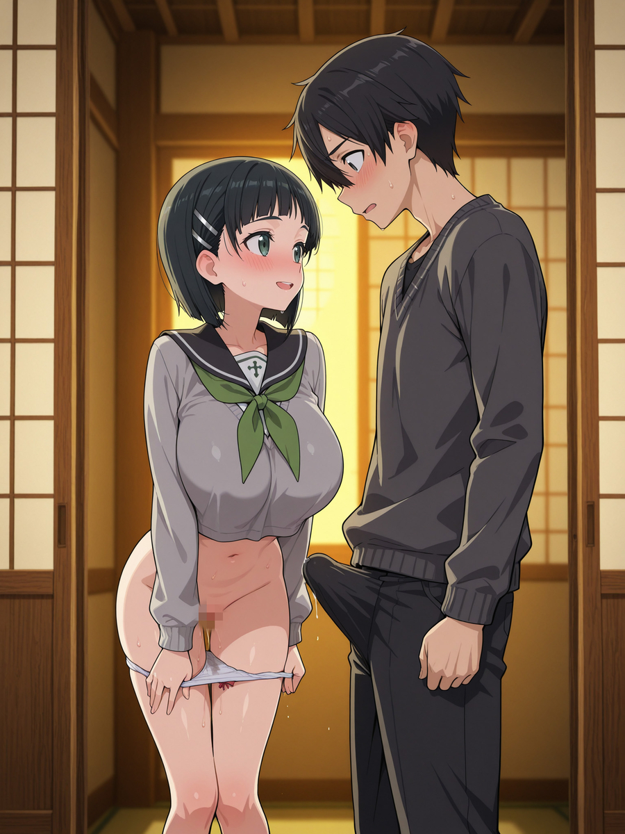 ai generated, breasts, erection, erection under clothes, female, kirigaya suguha, sword art online, tagme, undressing