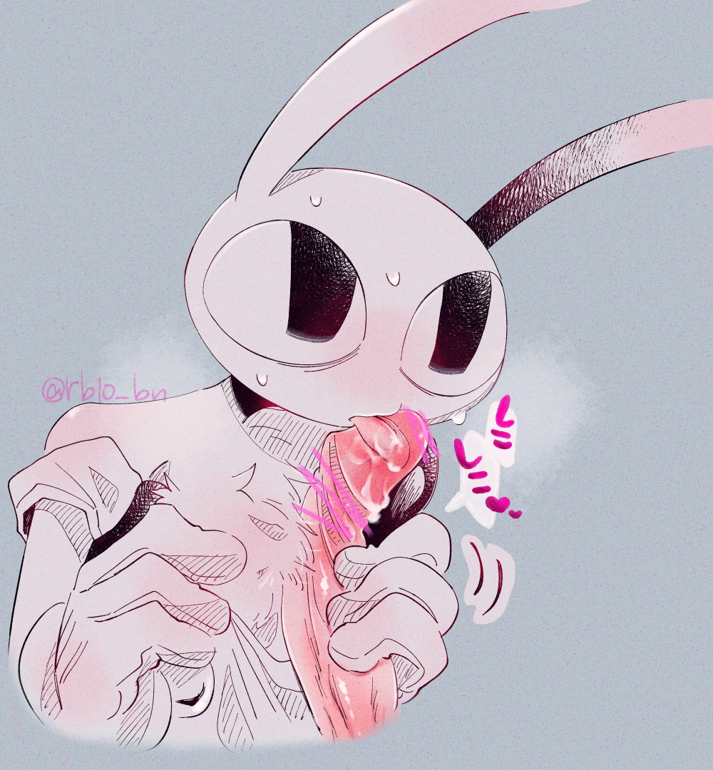 anthro, blowjob, blush, bunny, bunny boy, clothed, dialogue, disembodied penis, duo, faint blush, gay, glitch productions, hearts, holding penis, jax (the amazing digital circus), looking at partner, male, penis, rabbit, signature, the amazing digital circus