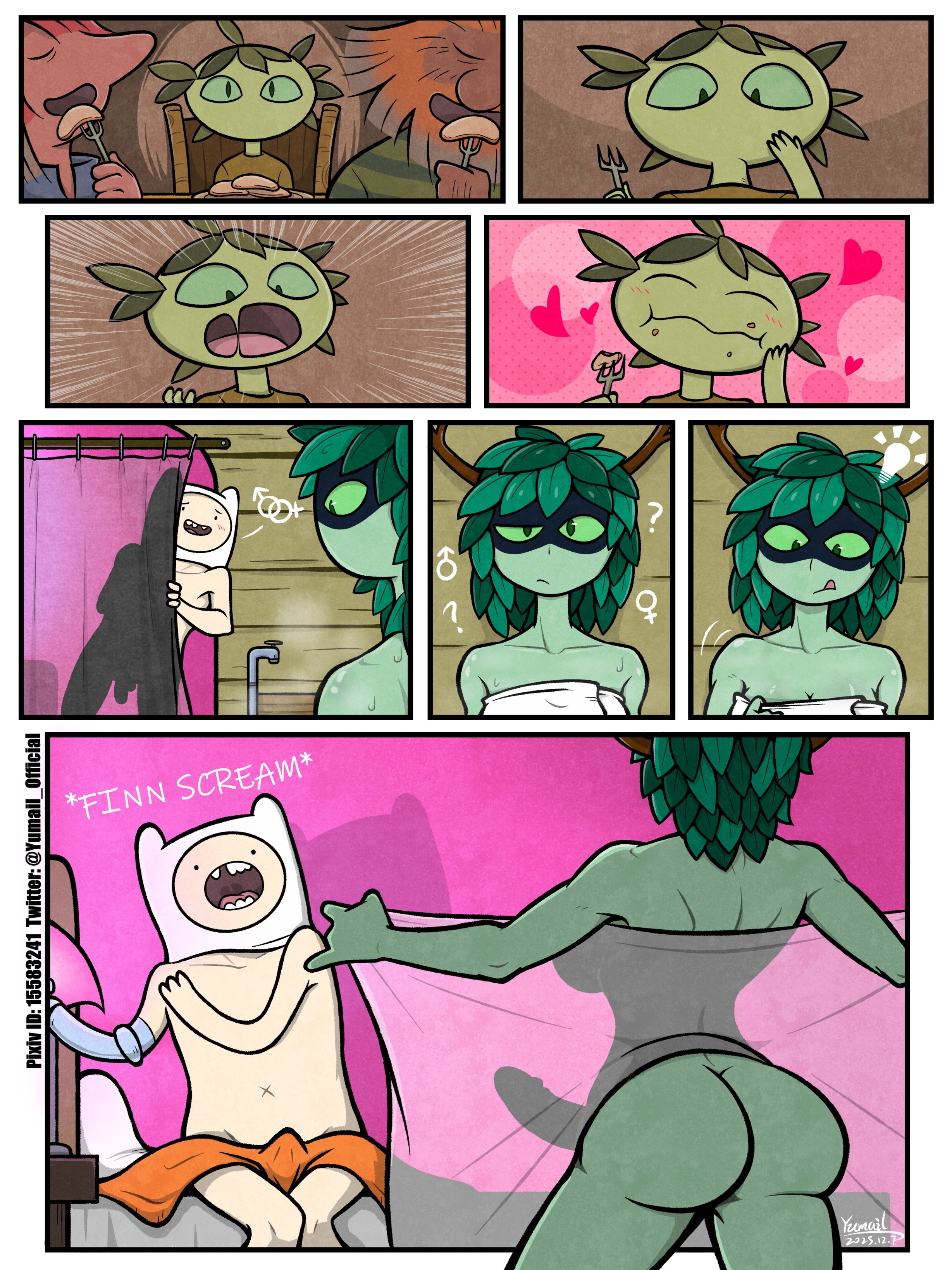 1boy, 1futa, adventure time, bathroom, big ass, creature, erection, finn the human, futa focus, futanari, human, humanoid, humanoid penis, huntress wizard, light skin, male, nude, people, screaming, shapeshifter, solo focus, towel, unaware, yumail