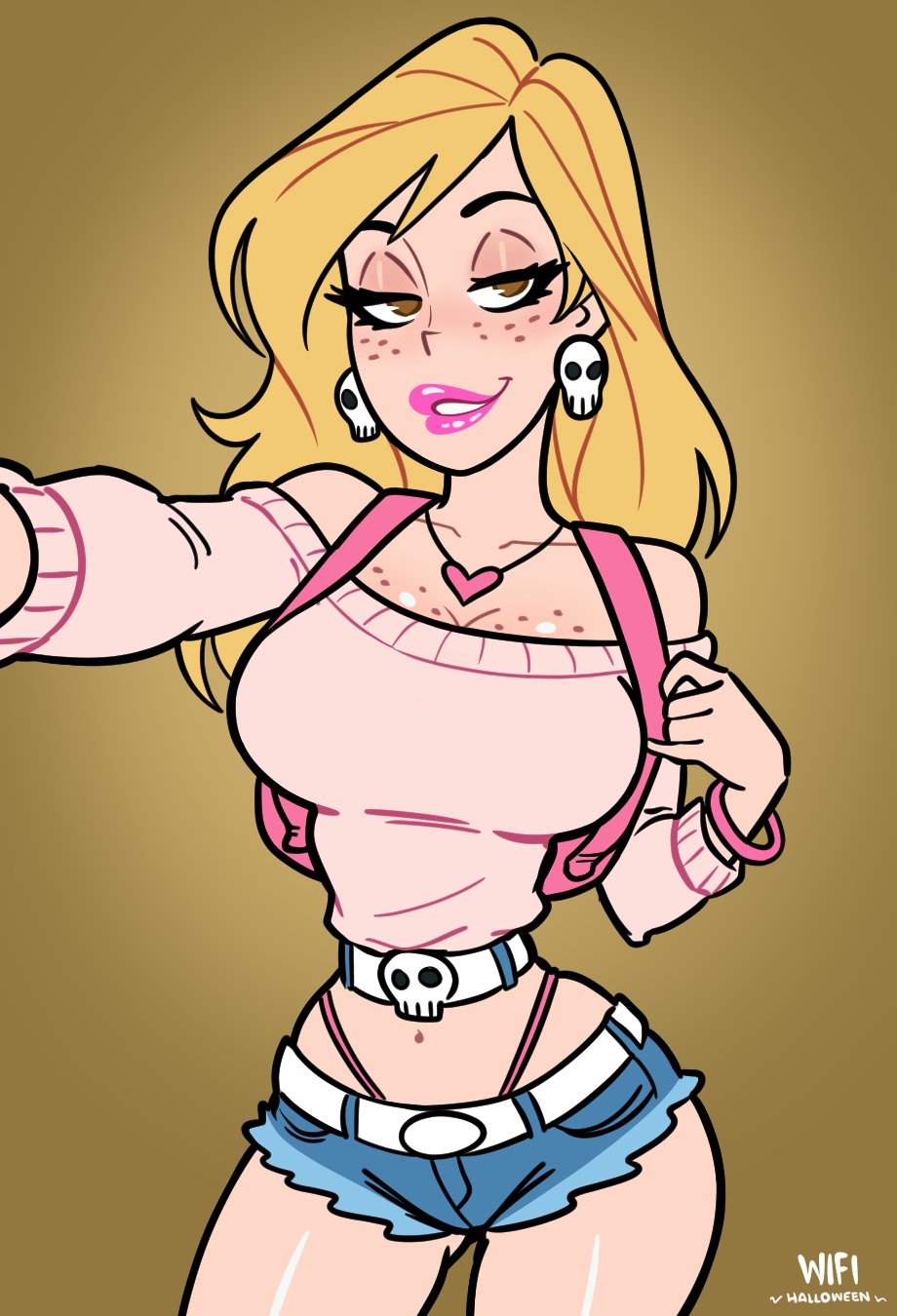 1female, 1girls, ass, backpack, big ass, big breasts, big thighs, breasts, bust, busty, chest, curvaceous, curvy, curvy figure, digital media (artwork), disney, female, female only, freckles, freckles on breasts, freckles on face, genderbend, genderswap, genderswap (mtf), halloween, halloween costume, hips, hourglass figure, kim possible, legs, lipstick, makeup, revealing clothes, ron stoppable, rule 63, selfie, slim waist, small waist, sole female, solo, solo female, thick, thick ass, thick hips, thick legs, thick thighs, thighs, thong straps, veronica stoppable, voluptuous, waist, wide hips, wide thighs, wifi