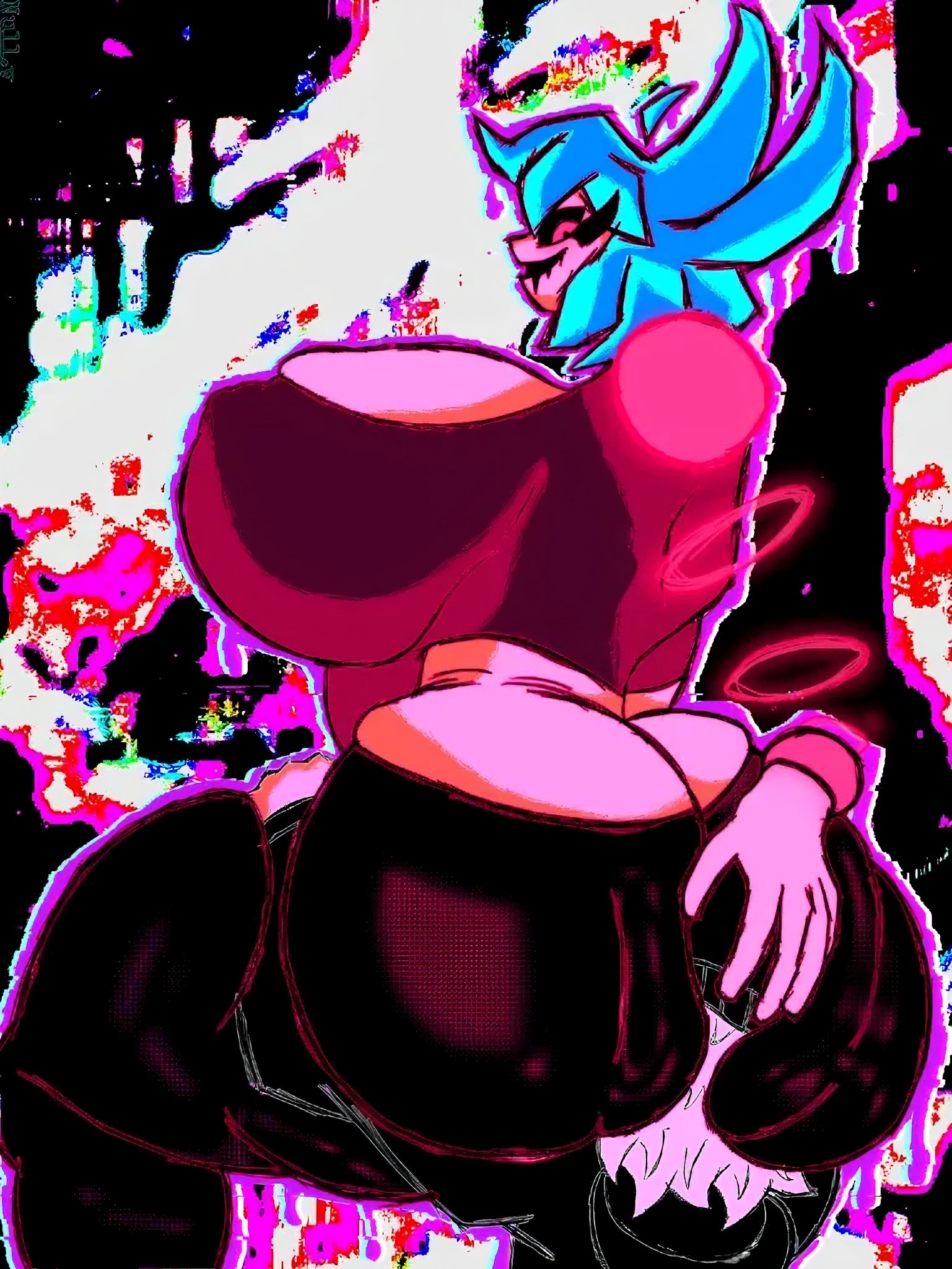 1boy, 1boy1girl, 1girls, ass, ass bigger than head, ass focus, breasts, breasts bigger than head, clothed, droopy (theshammah), eating ass, evilgoonish, female, looking at viewer, looking back, male, newgrounds, psych0nutz, skullvert, tagme