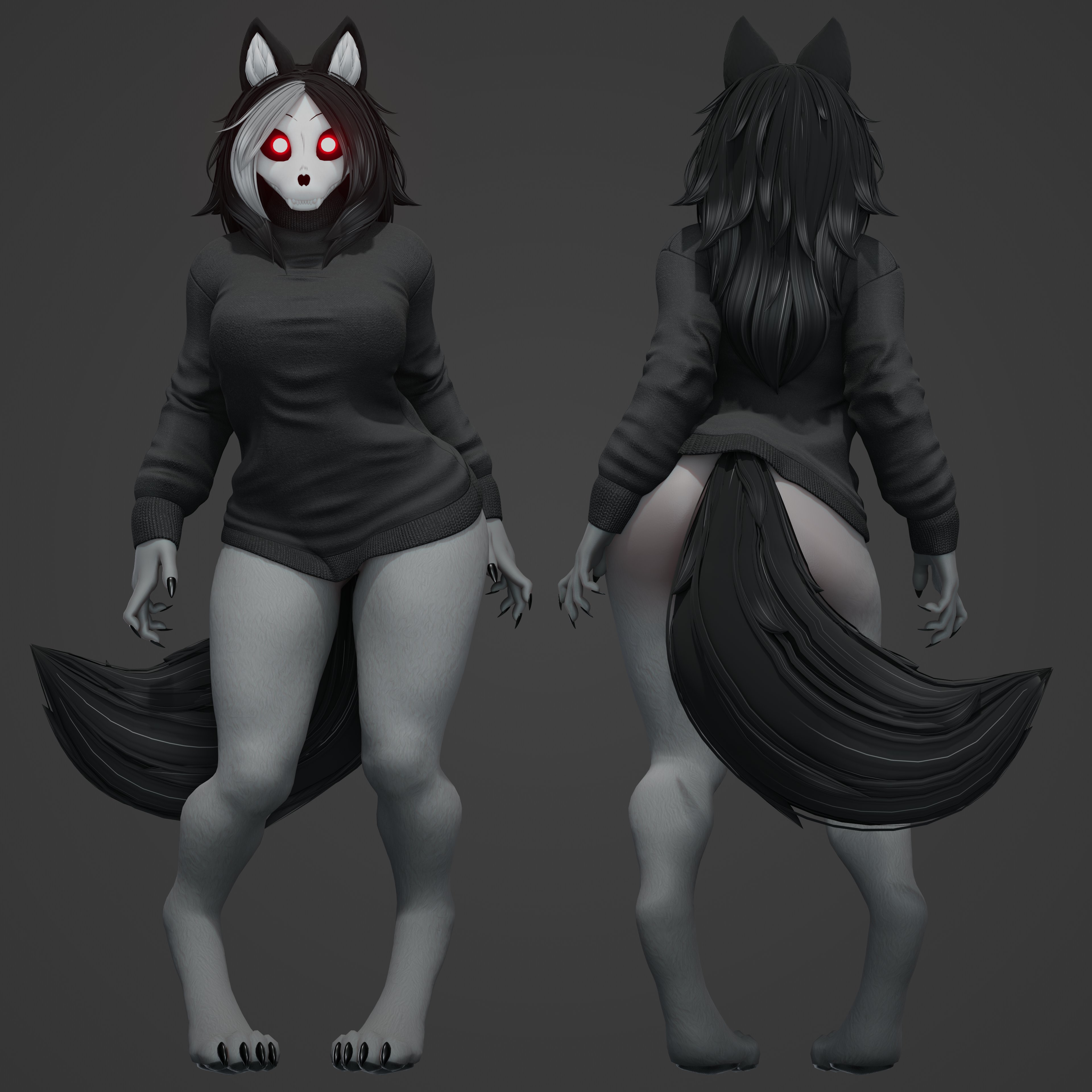 1girls, 3d, anthro, ass, big ass, big breasts, black hair, breasts, bubble butt, canine, ears, female, furry, huge ass, huge breasts, long hair, looking at viewer, mal0, malo, red eyes, scp foundation, scp-1471, scp-1471-a, scp-1471-a (mal0vent), skull, skull head, solo, tagme, tail, thick thighs, turned around, wide hips, wolf, wolf girl, zoidberg656