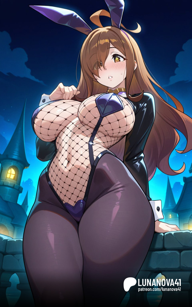 ai generated, breasts, brown hair, bunny costume, bunny ears, bunny girl, bunnysuit, female, female only, fishnets, hair over one eye, kono subarashii sekai ni shukufuku wo!, konosuba, leotard, long hair, lunanova41, pantyhose, playboy bunny, seductive, sexy, sexy body, sexy pose, thick, thick thighs, wiz (konosuba)