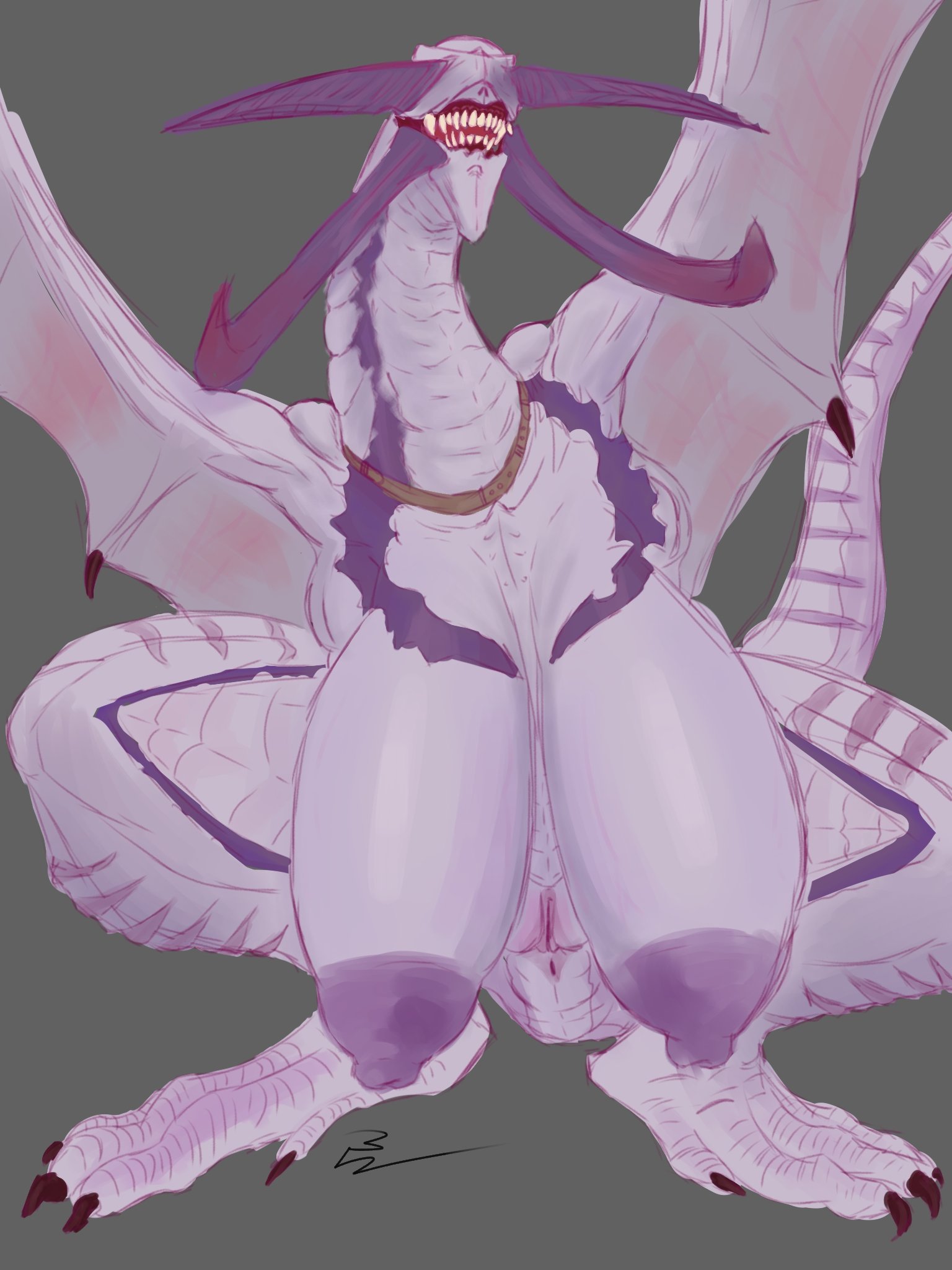 alhuzphy 02, big ass, big breasts, big thighs, breasts, doom, doom the dark ages, dragon, female, horns, nude female, only female, purple skin, pussy, pussy exposed, rule 63, sketch, thick thighs