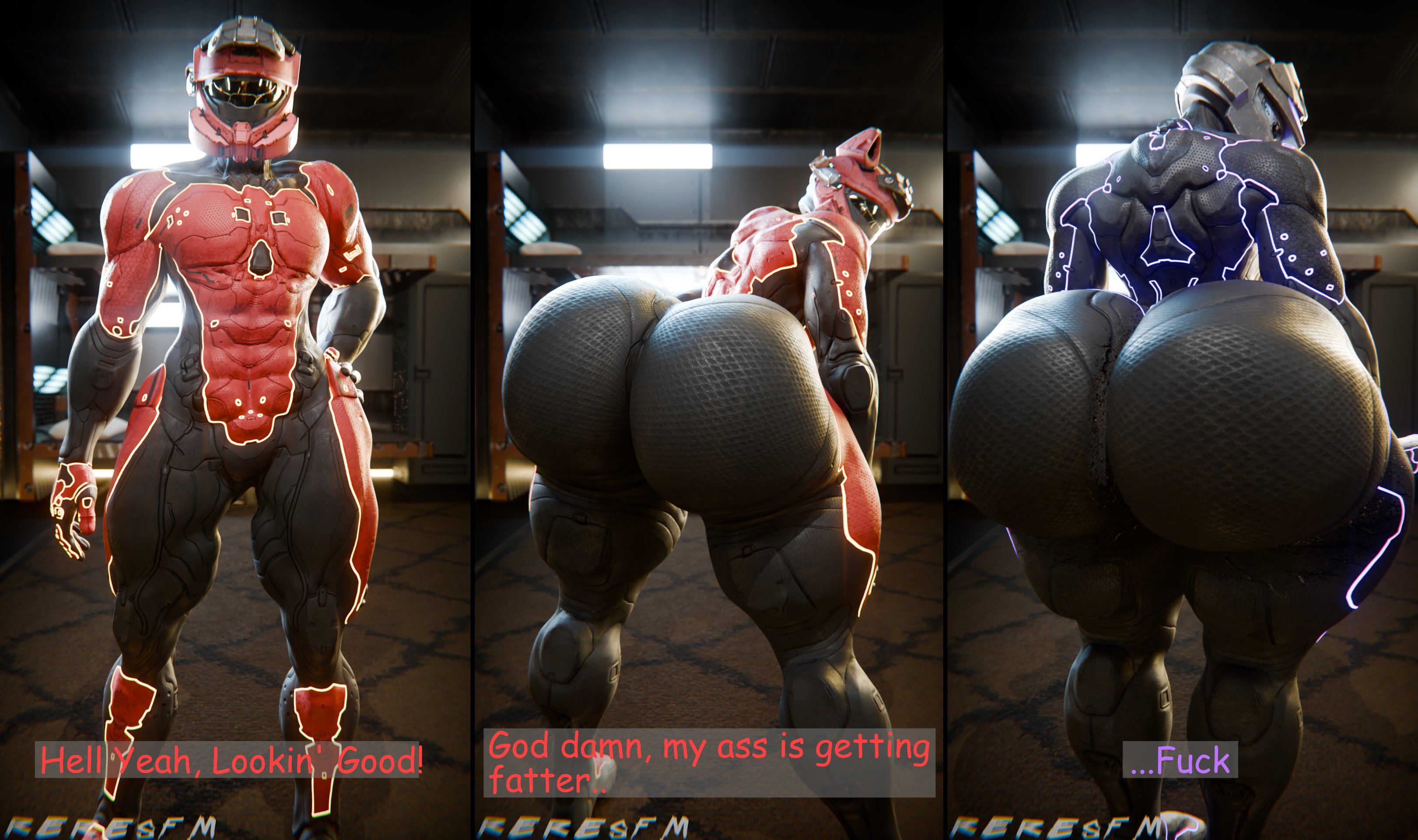 1boy, 1femboy, ass bigger than head, ass body, ass expansion, ass focus, ass growth, bent over, big ass, big ass (male), big butt, femboy, femboy only, halo (game), halo (series), huge ass, huge butt, male, male only, male weight gain, reresfm, spartan (halo), weight gain, wobble meat