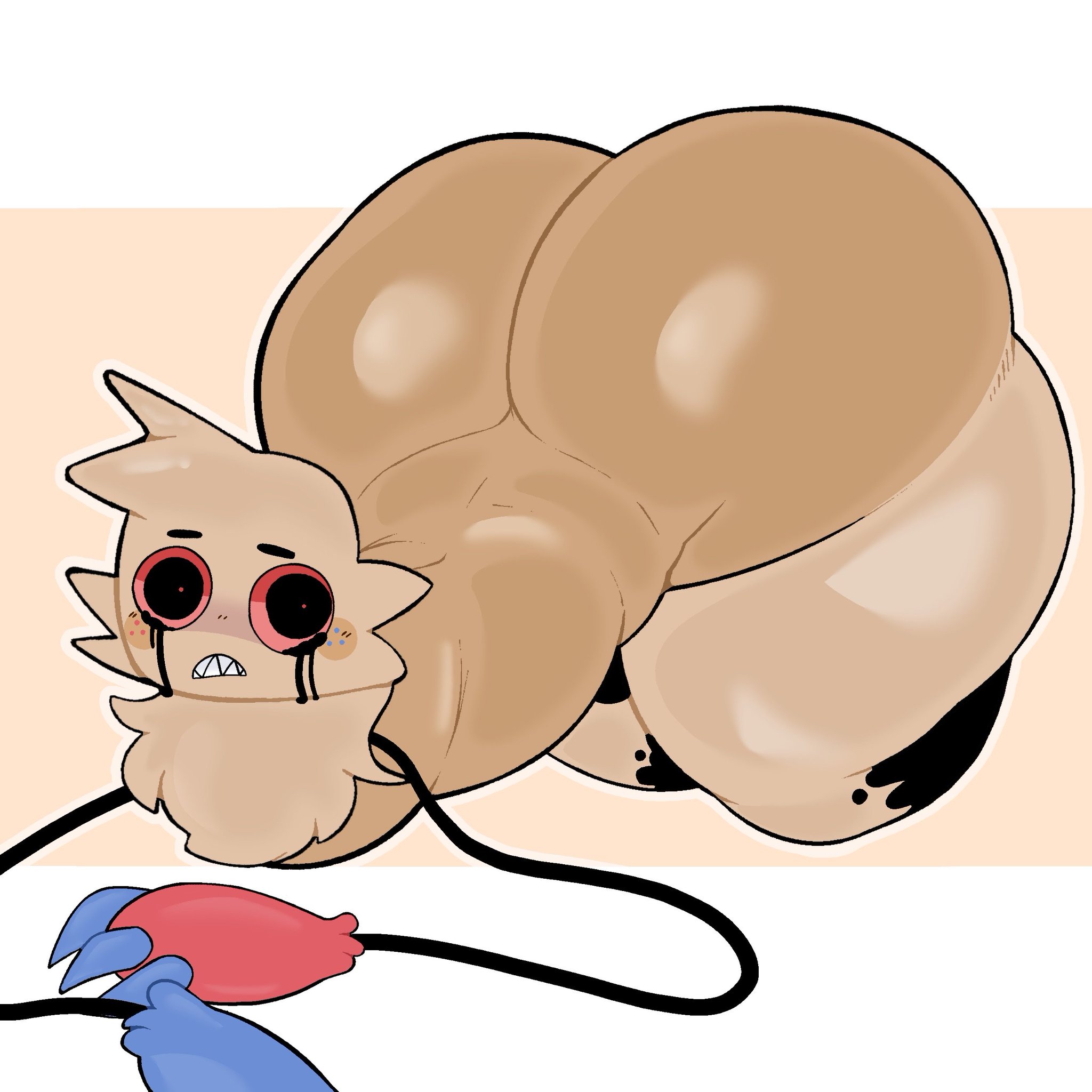 2d, 2d (artwork), ass, ass focus, dandy's world, dandys world, goob (dandy's world), hyper ass, hyper butt, nsfwkirukato, red eyes, roblox, roblox game, solo, twisted goob (dandy's world)